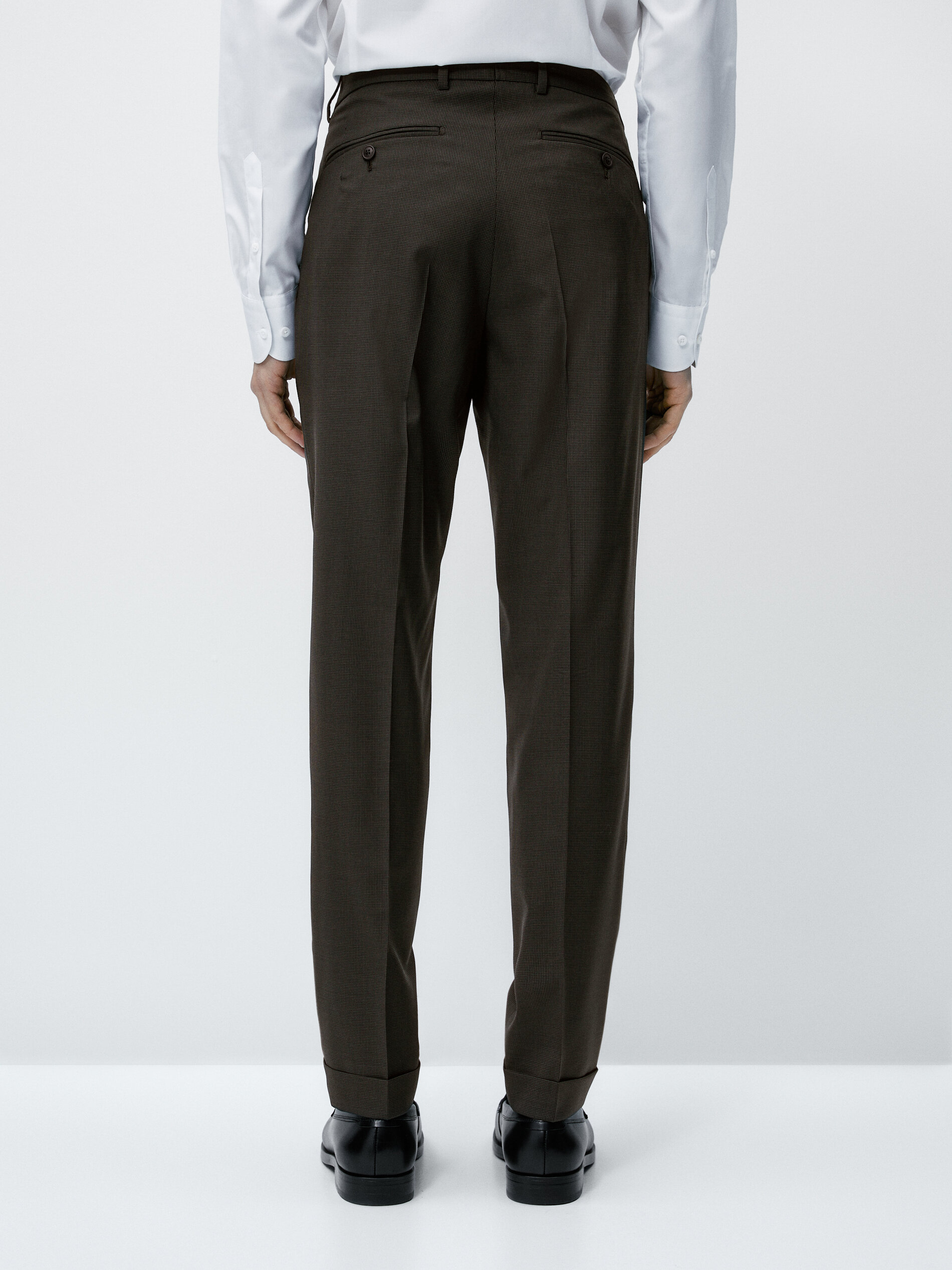 Pantalón traje lana super 120's pata de gallo - ACEITE