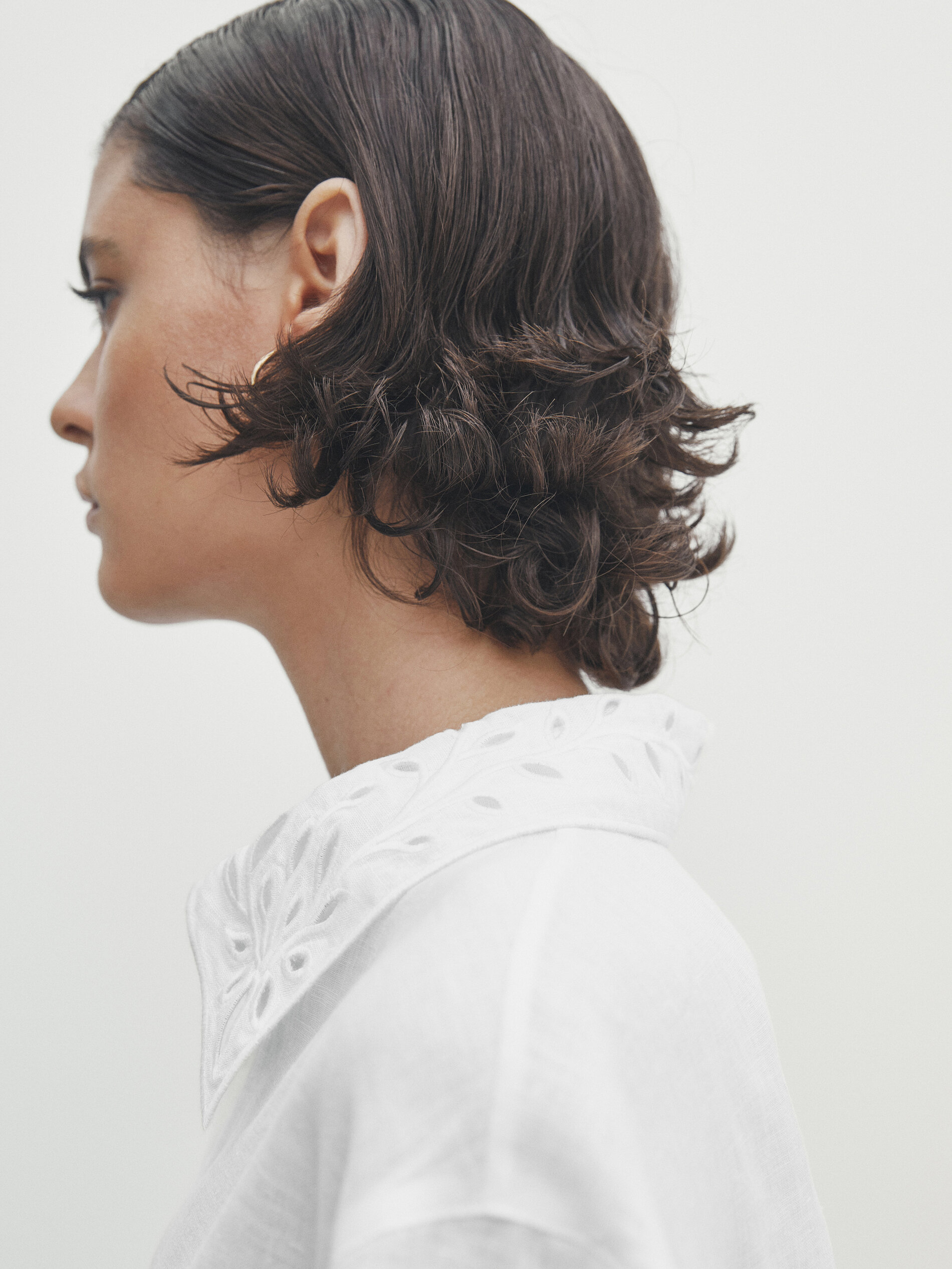 Camisa lino bordados perforados - BLANCO