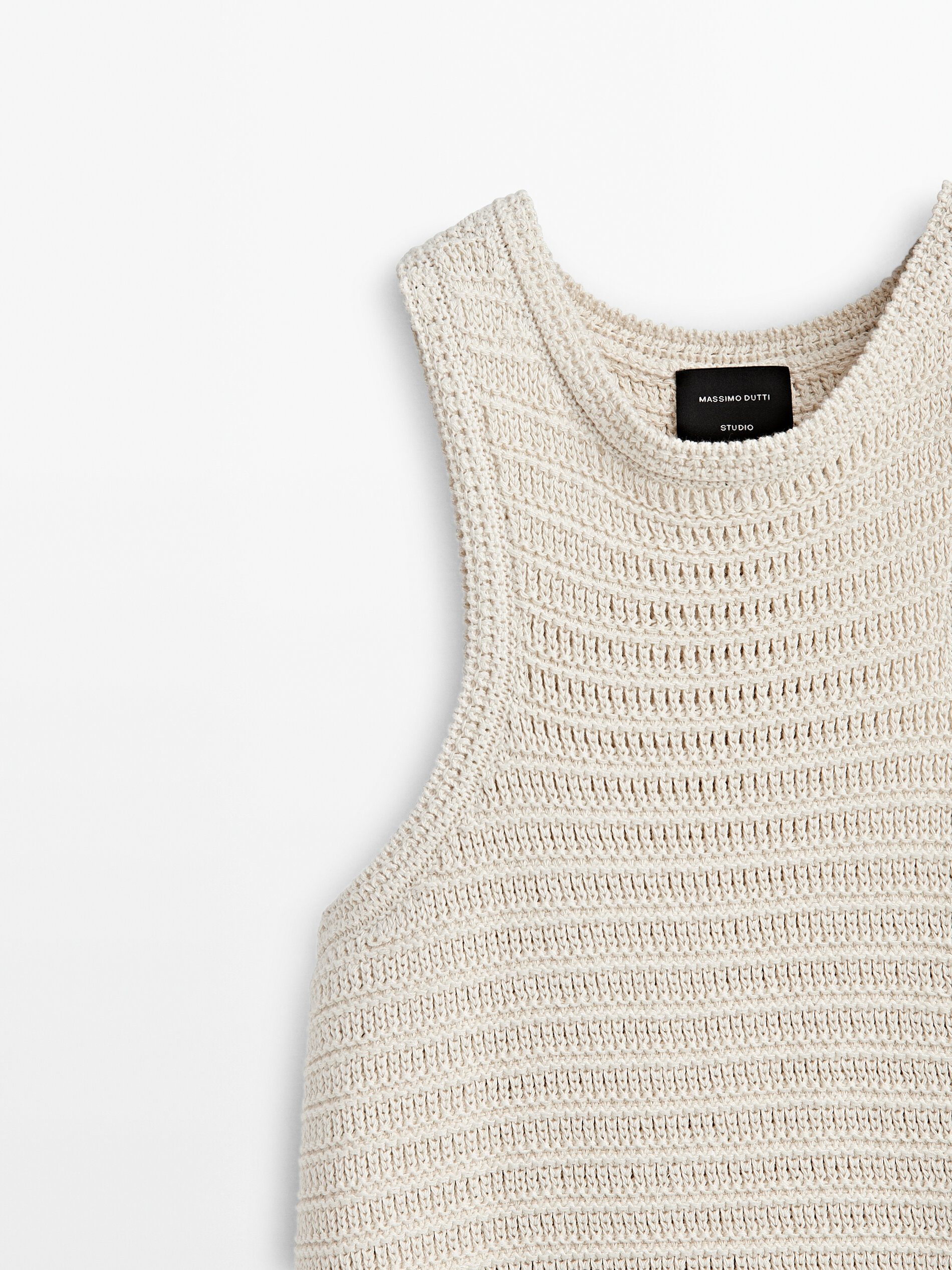 Vestido corto punto crochet flecos -Studio - BEIGE