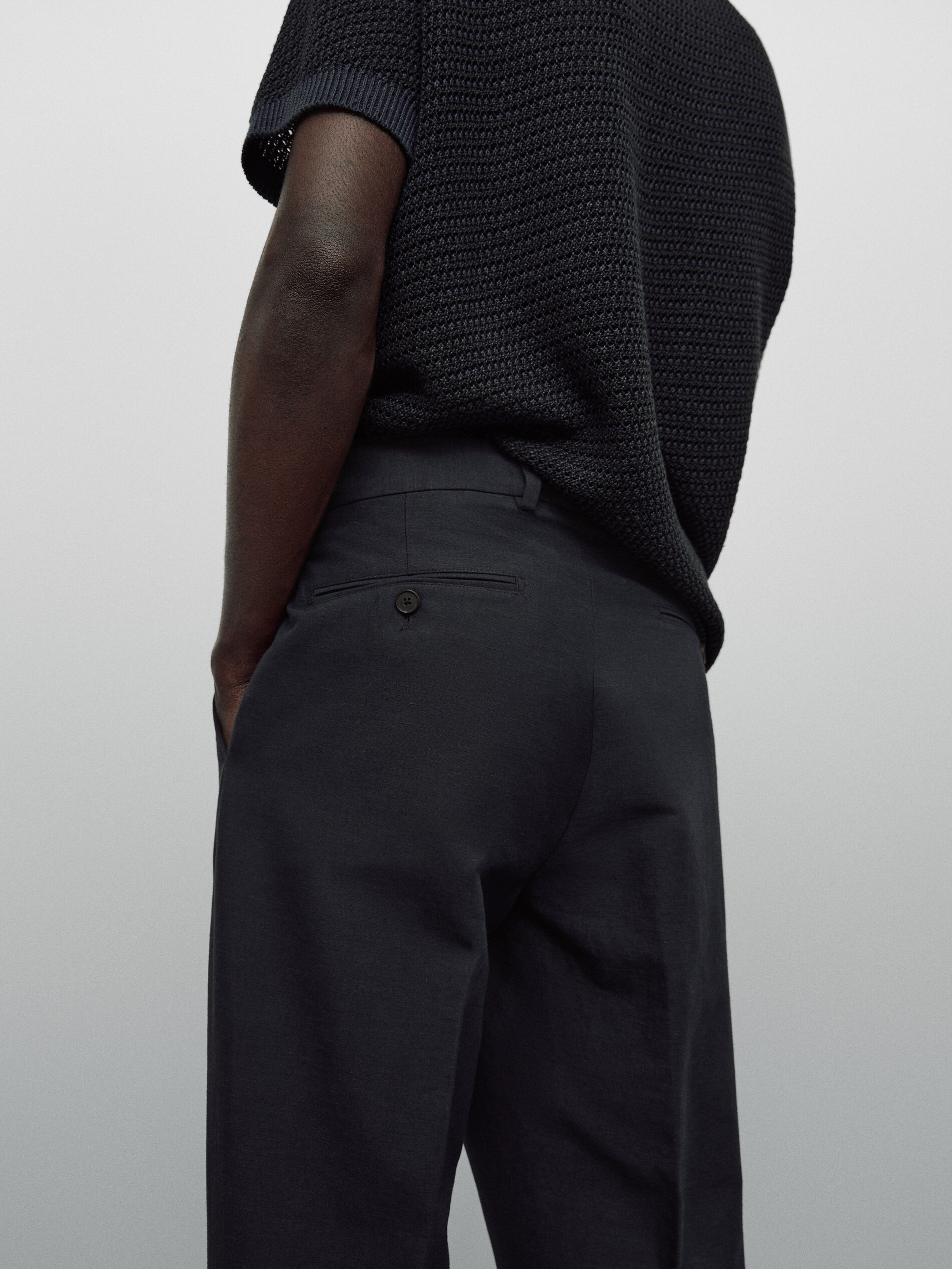 Pantalón lino pinzas relaxed fit Limited edition - AZUL MARINO