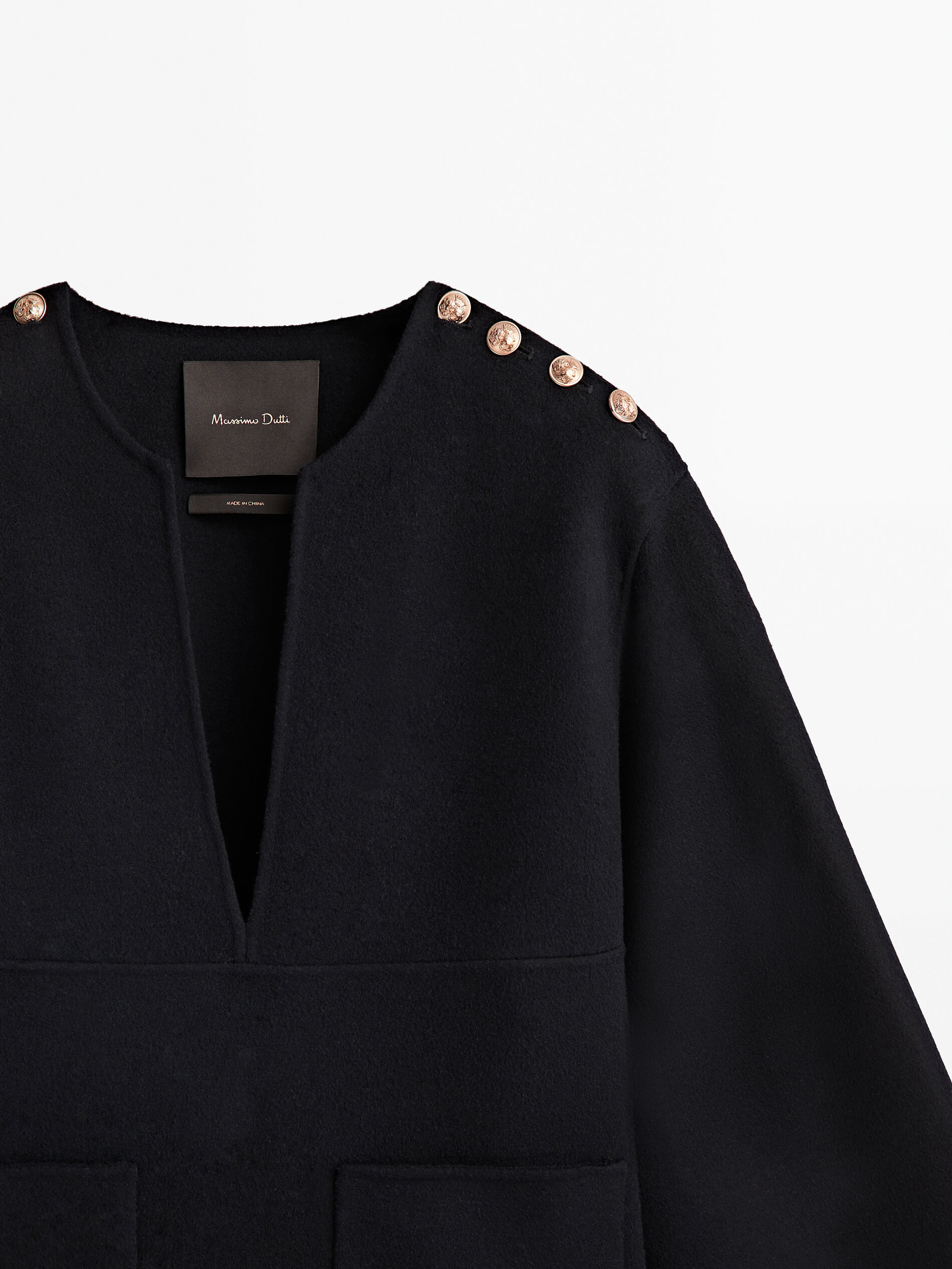 Abrigo corto mezcla lana botones dorados - AZUL MARINO