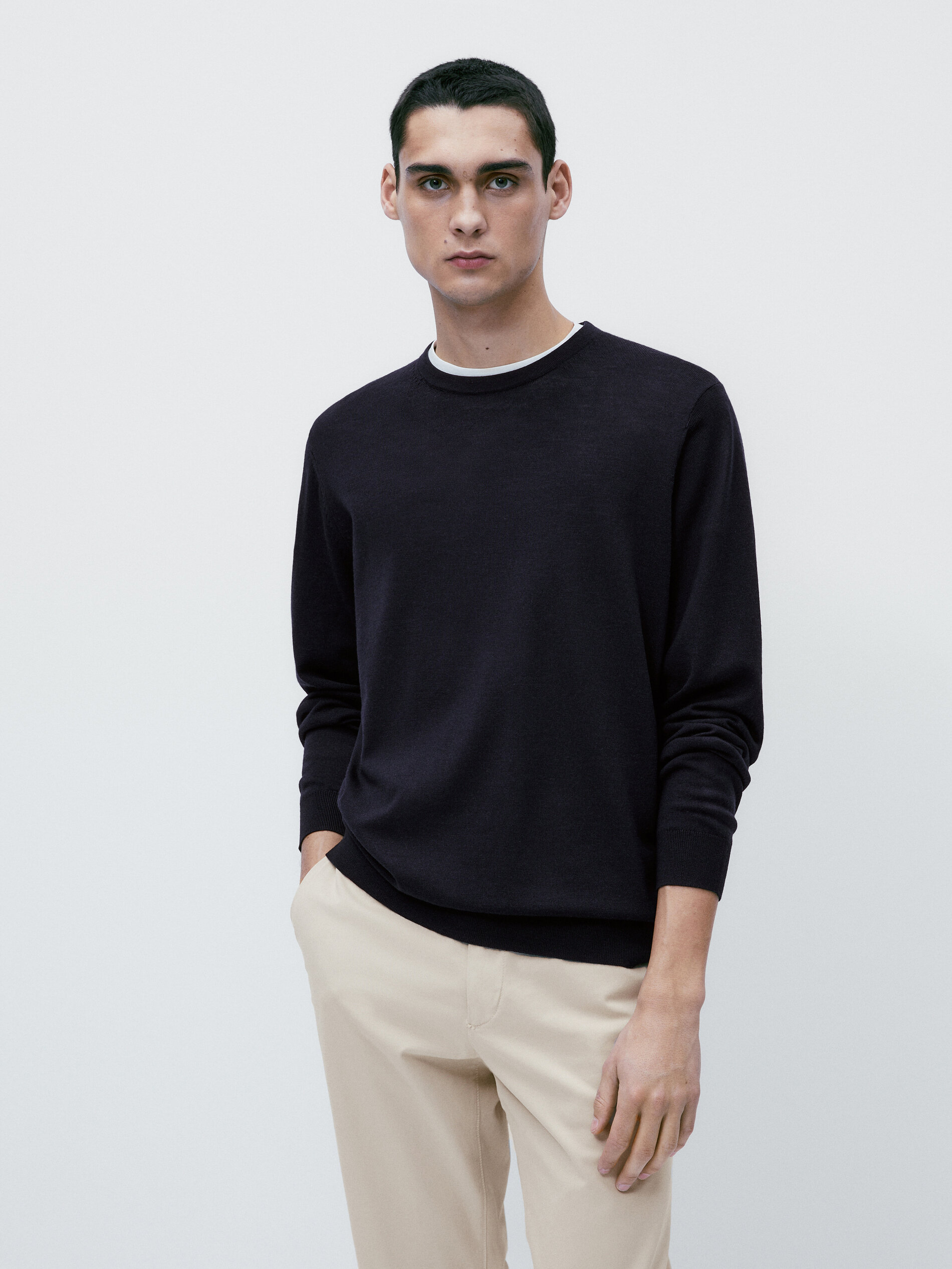 Jersey cuello redondo 100% lana merino - AZUL MARINO
