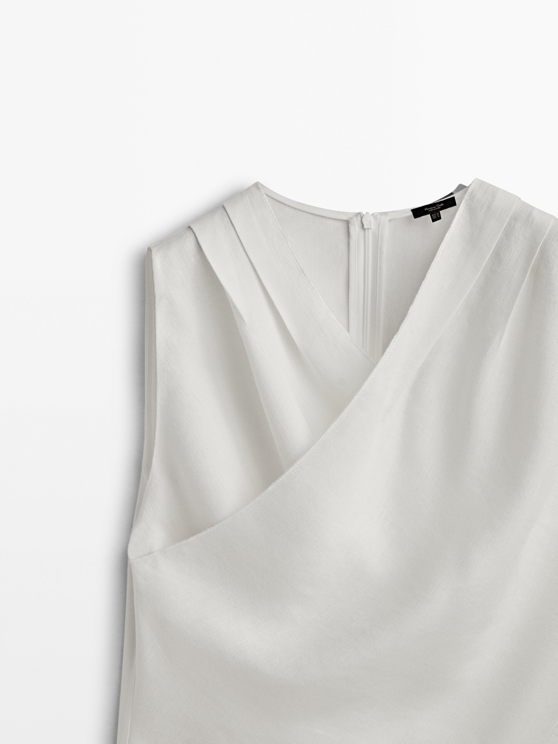 Top cruzado con lino - BLANCO