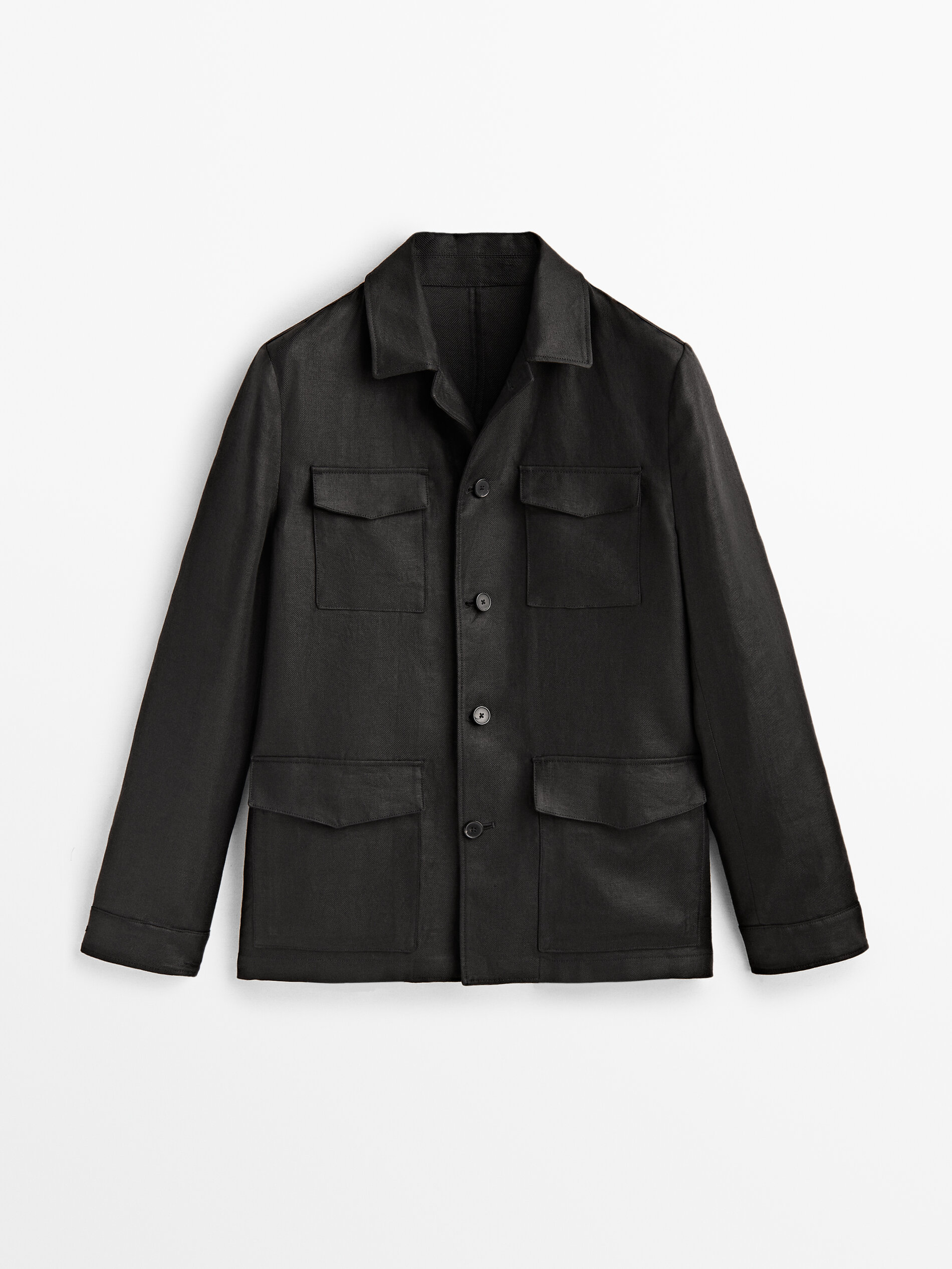 Sobrecamisa sarga 100% lino - NEGRO