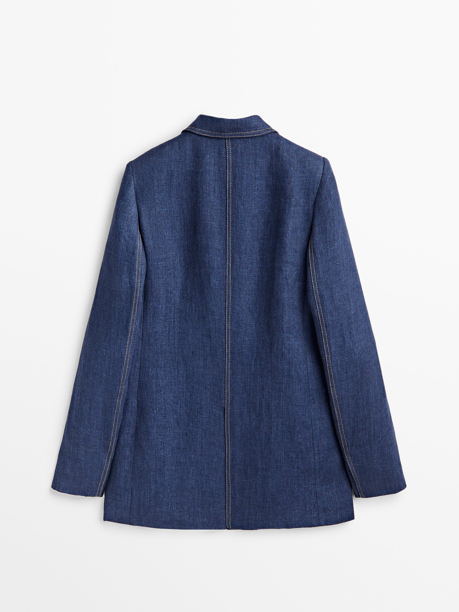 Americana un botón lino pespuntes - AZUL MARINO