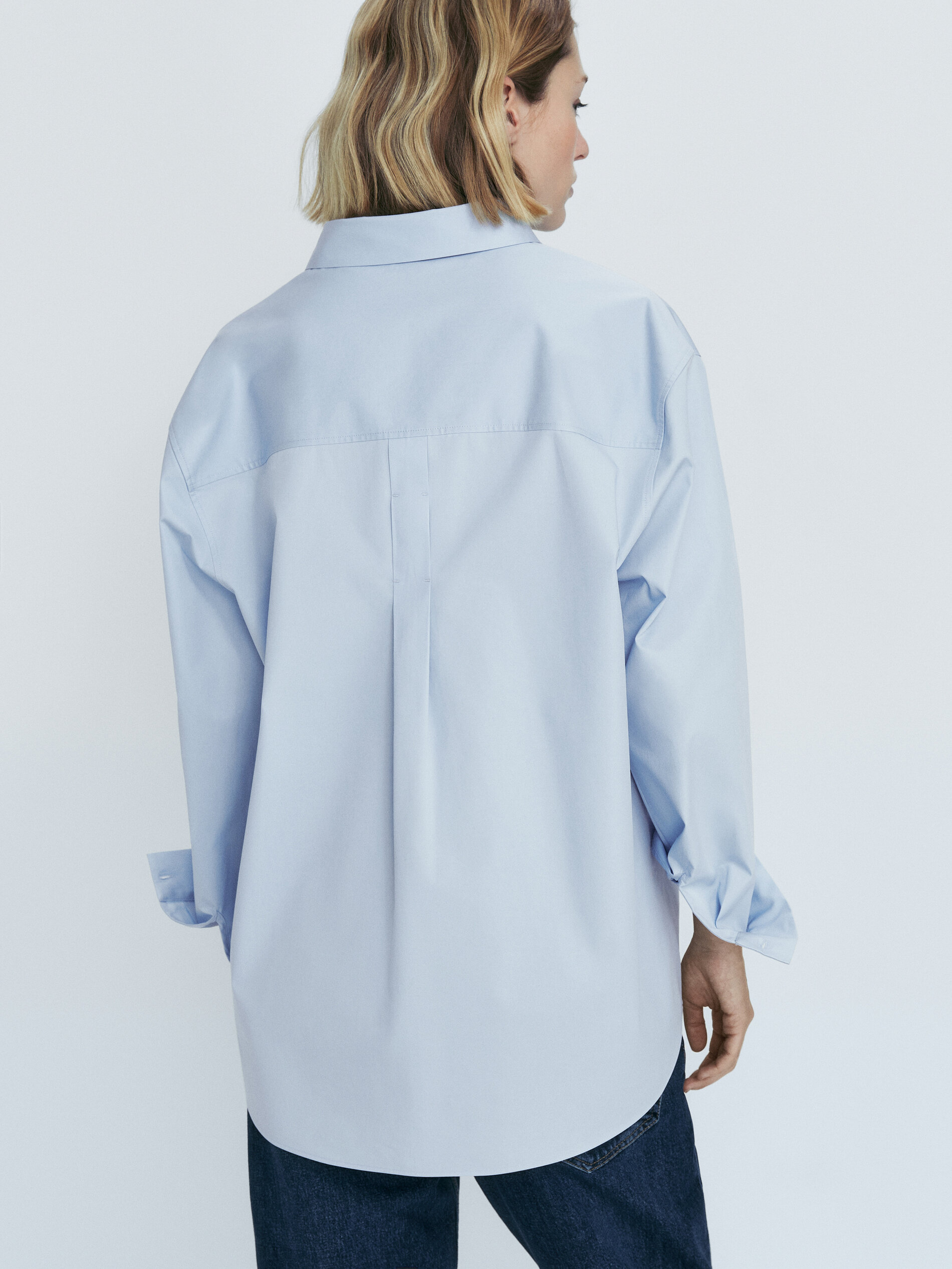 Camisa popelín algodón sarga - CELESTE