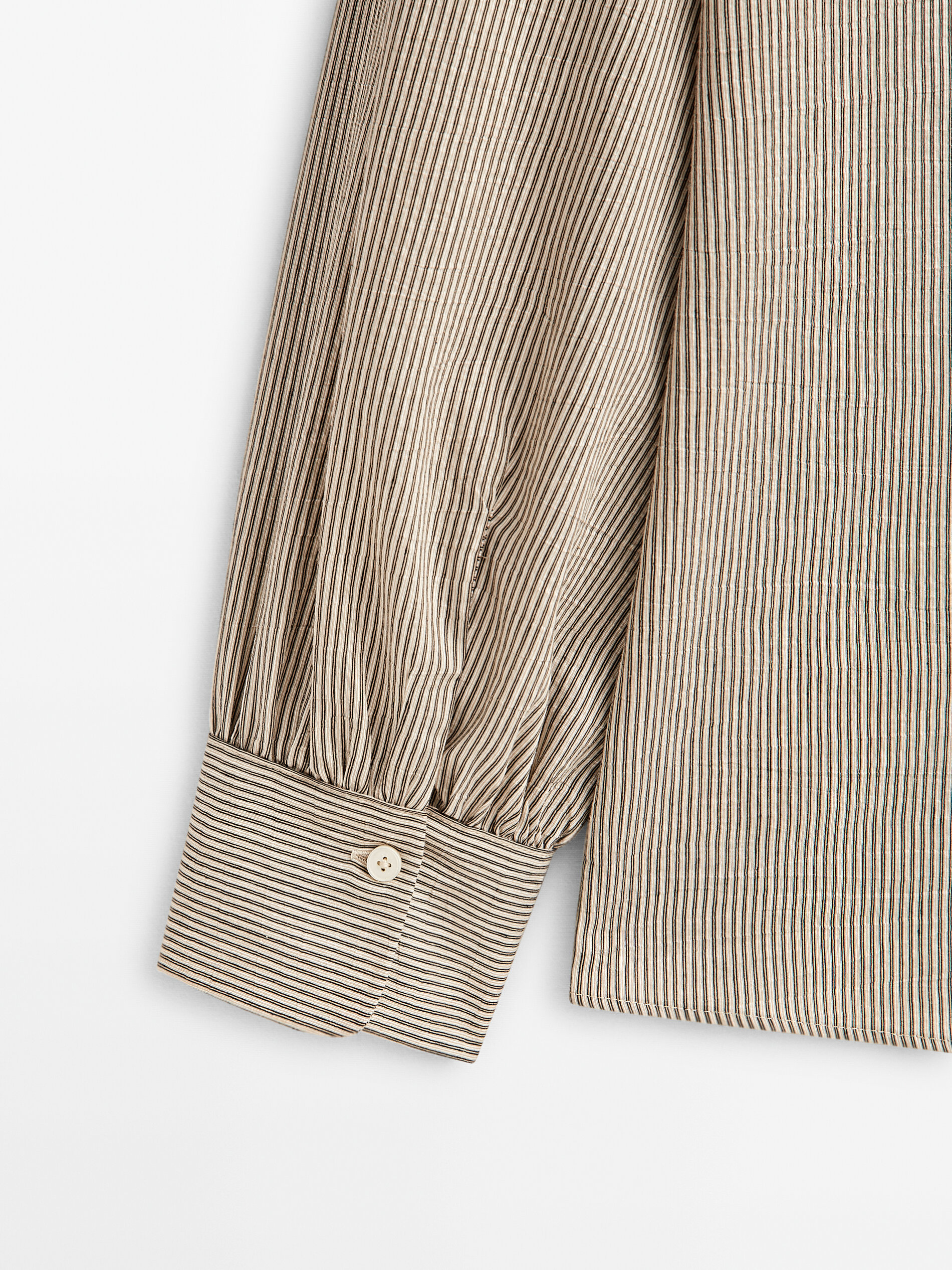 Camisa rayas manga volumen cuello mao - MARRÓN