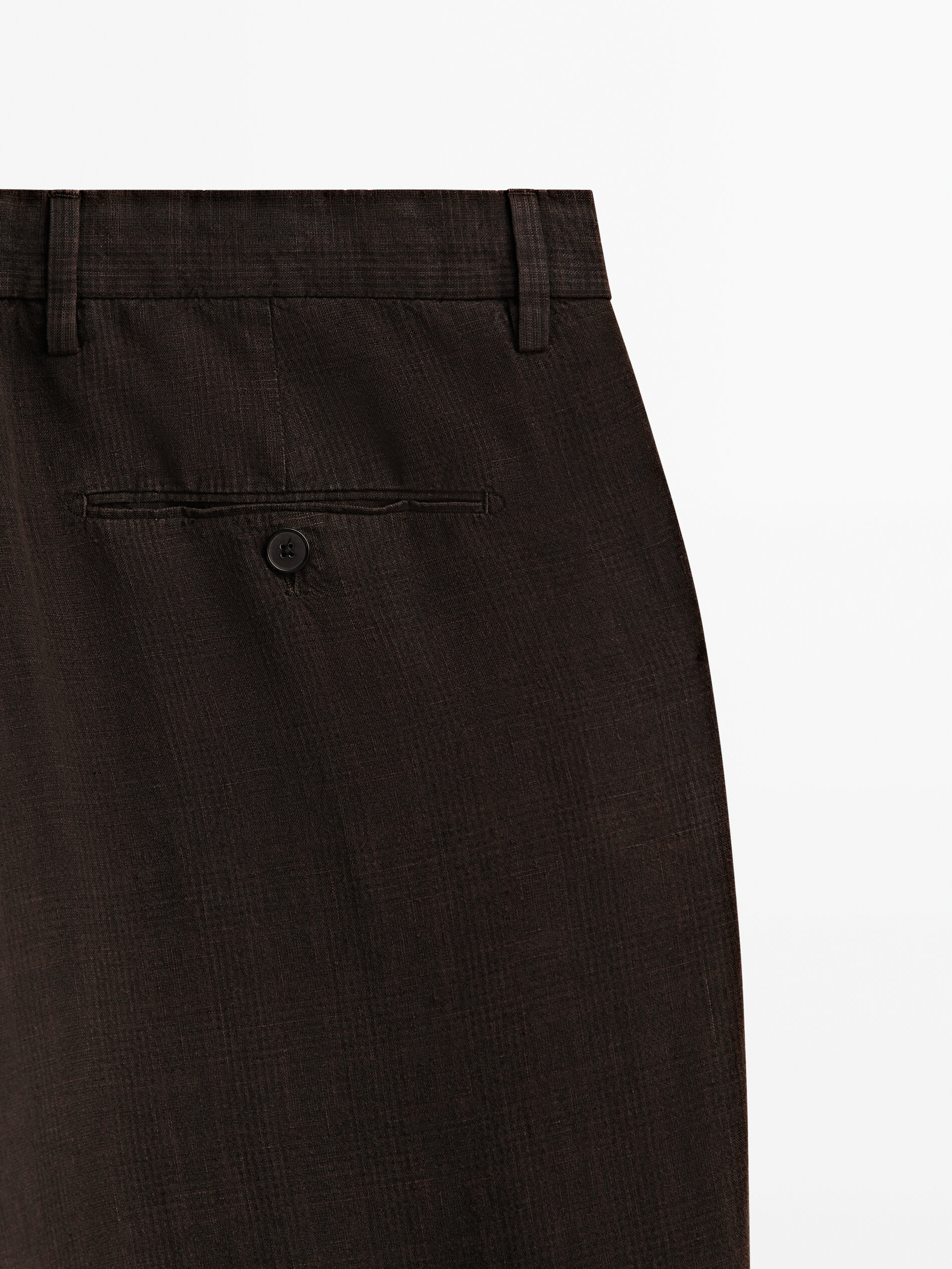 Pantalón traje con lino tintado falso cuadro - MARRÓN