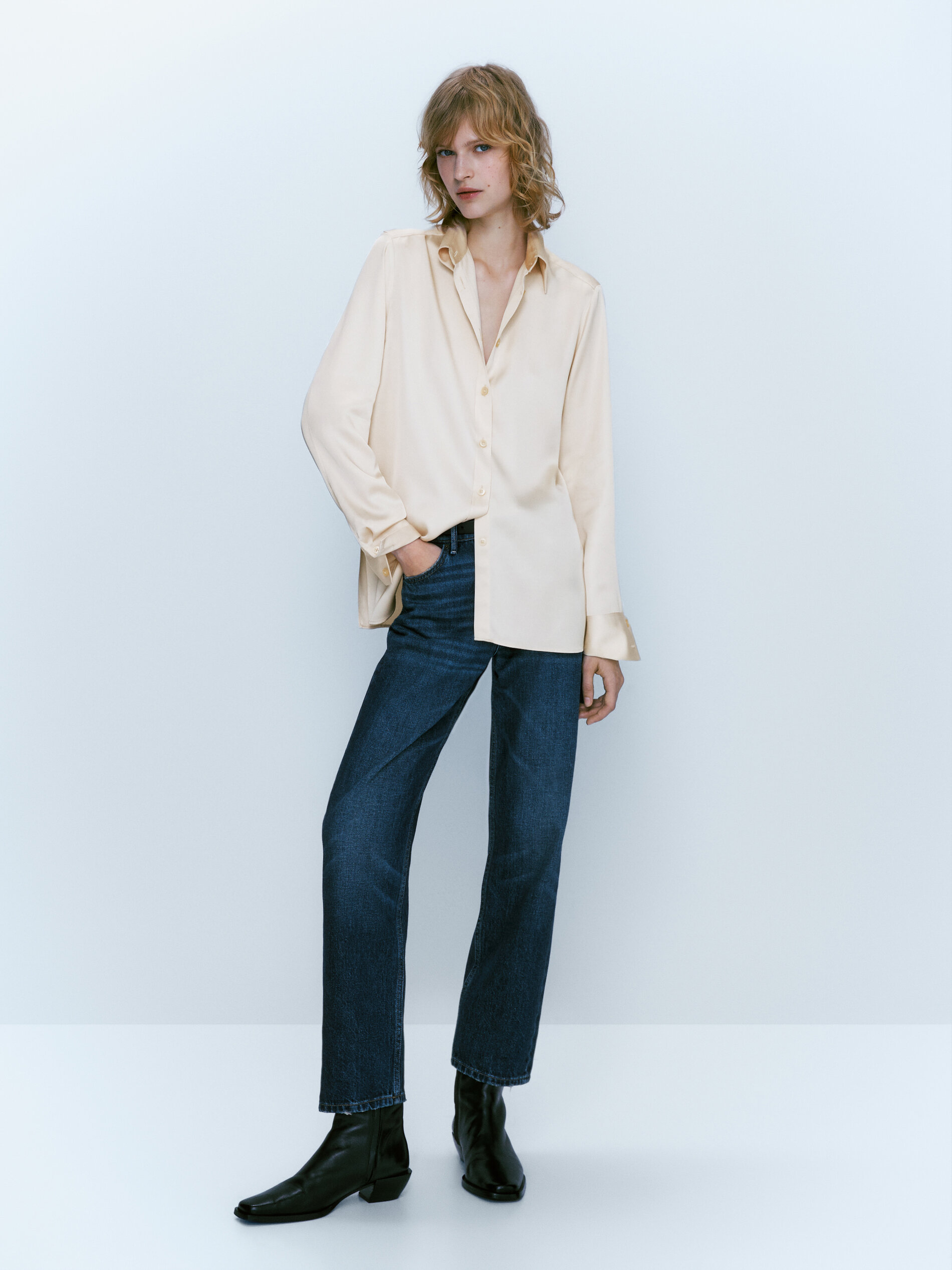 Camisa satinada aberturas - CHAMPÁN