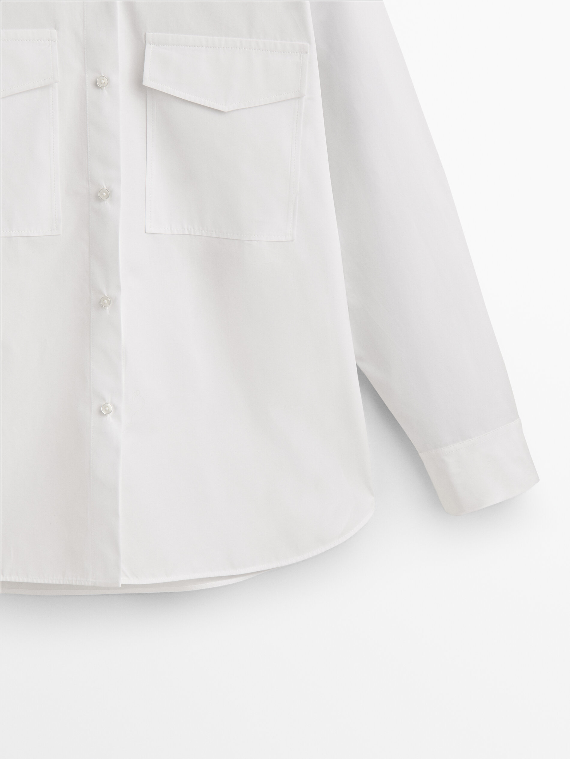 Camisa popelín algodón bolsillos - BLANCO