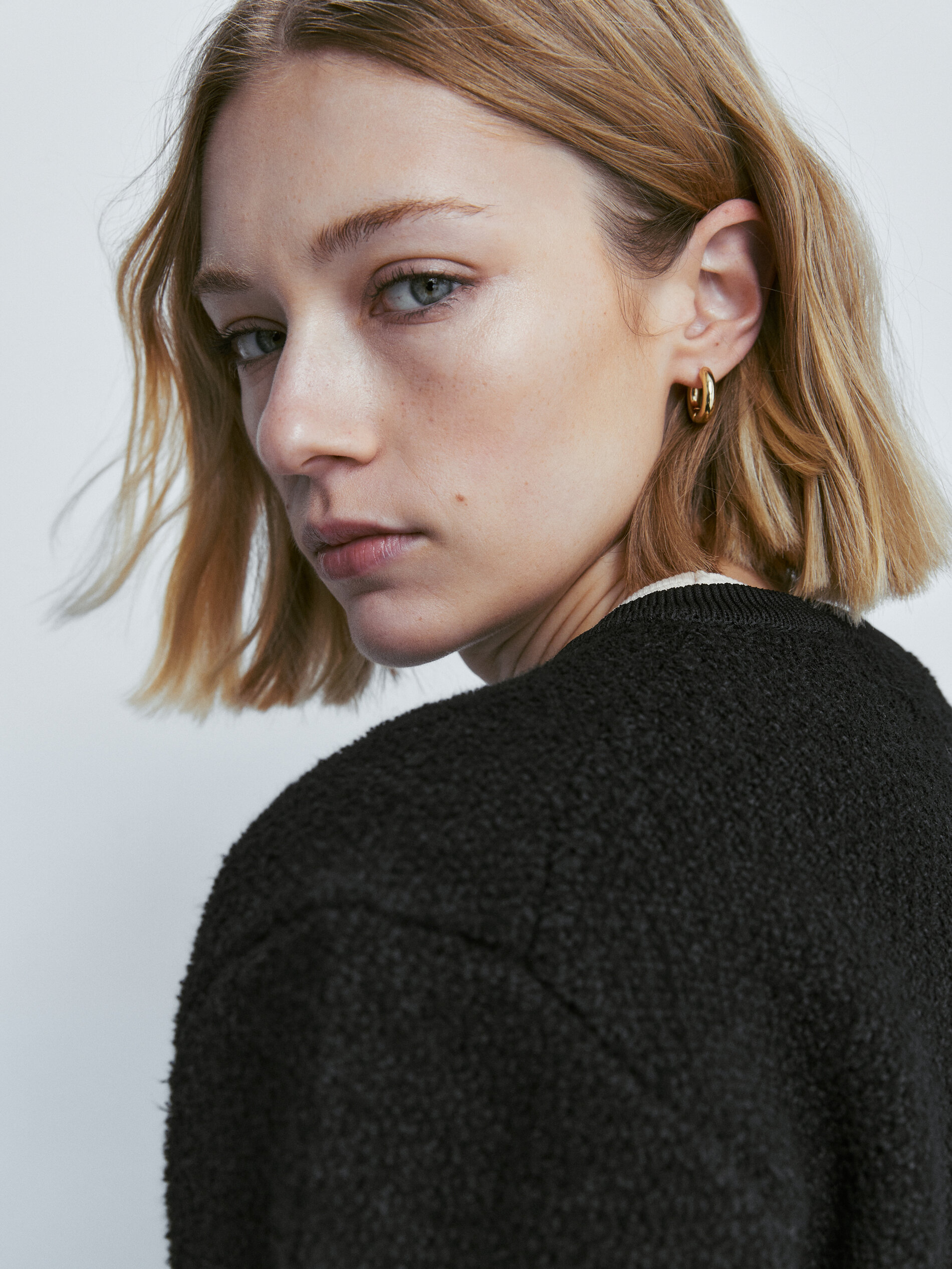 Cárdigan punto bouclé bolsillos - NEGRO