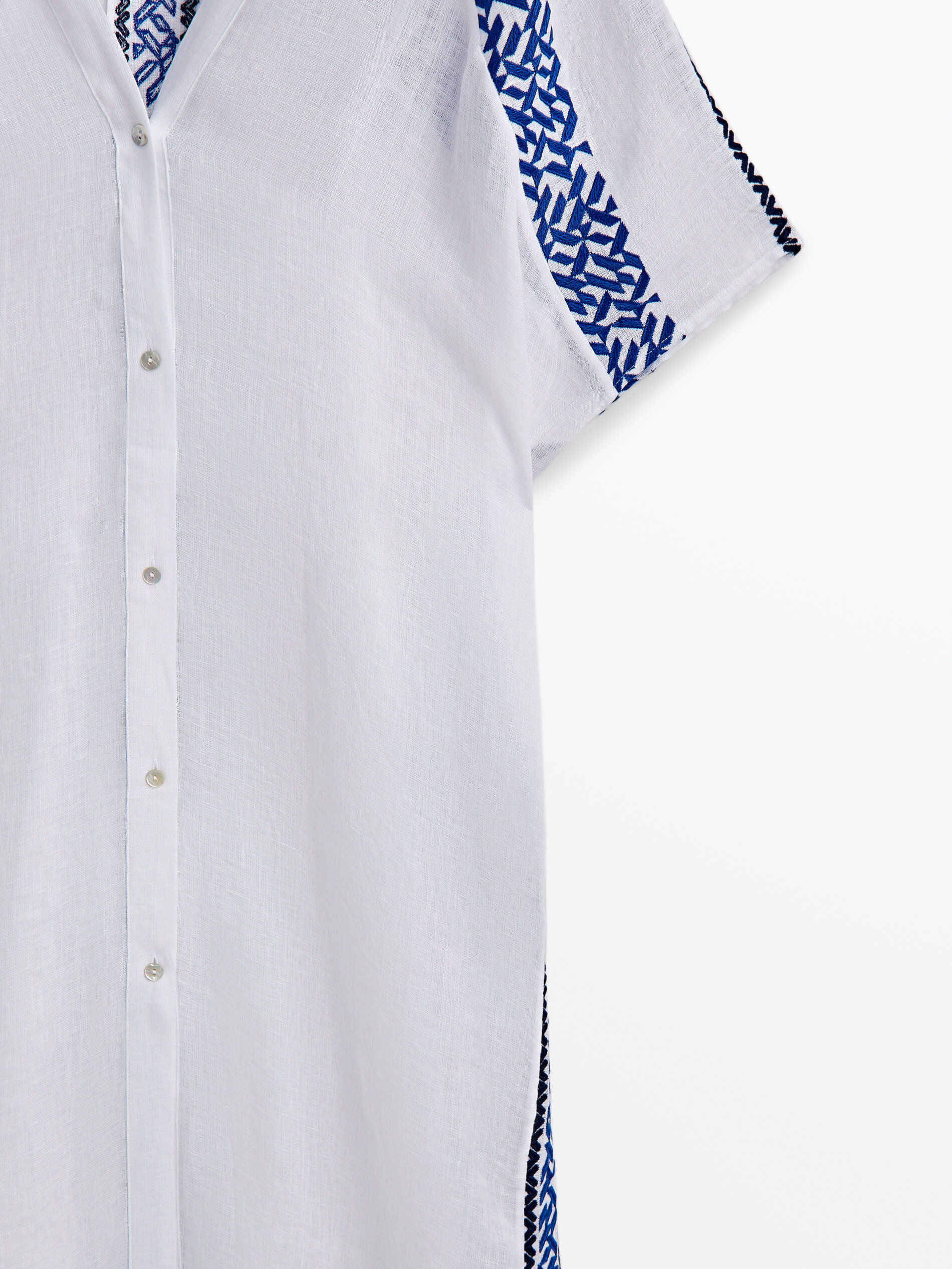 Maxi blusón camisero lino bordados - BLANCO