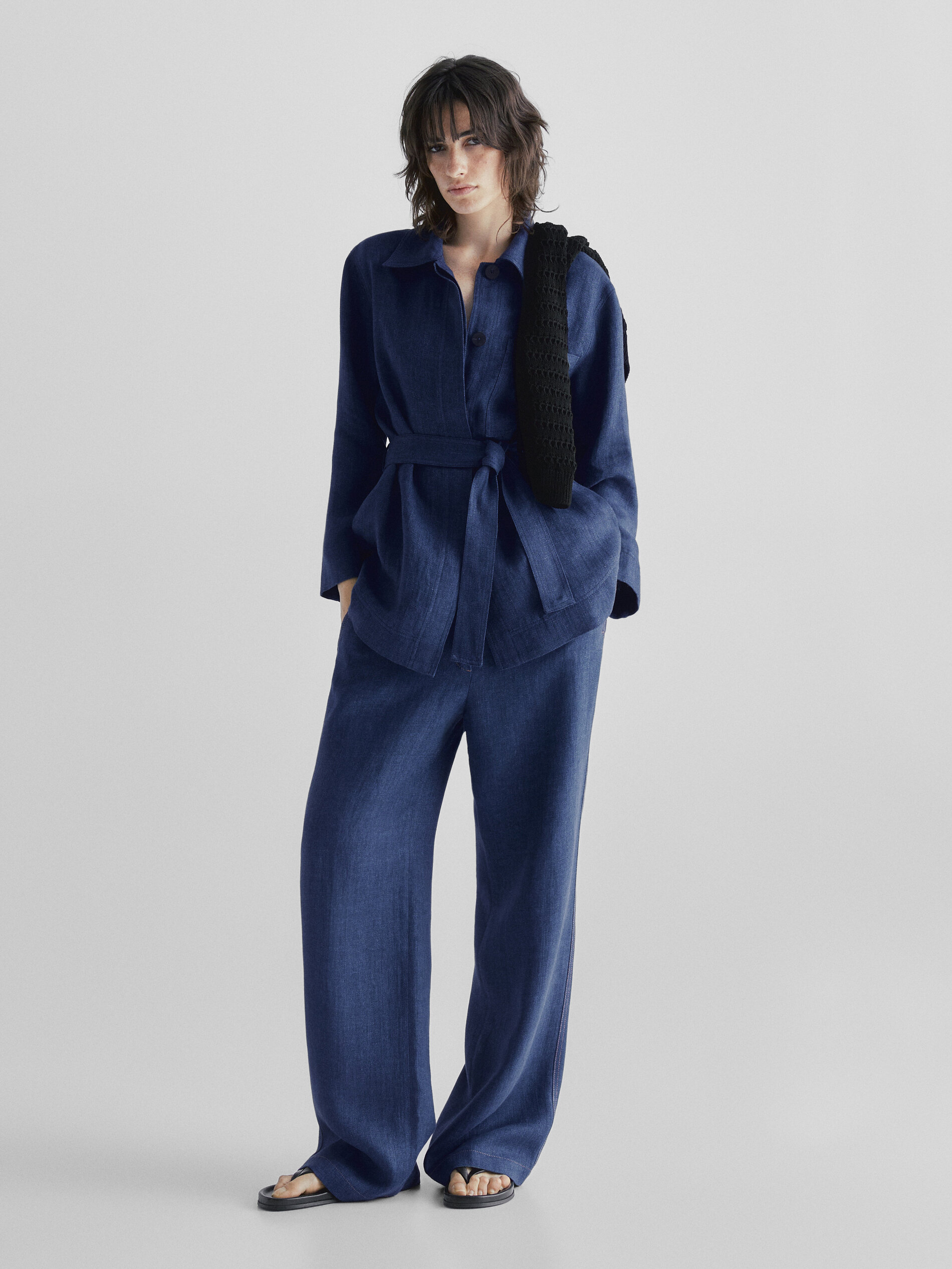 Pantalón conjunto lino efecto denim - AZUL MARINO