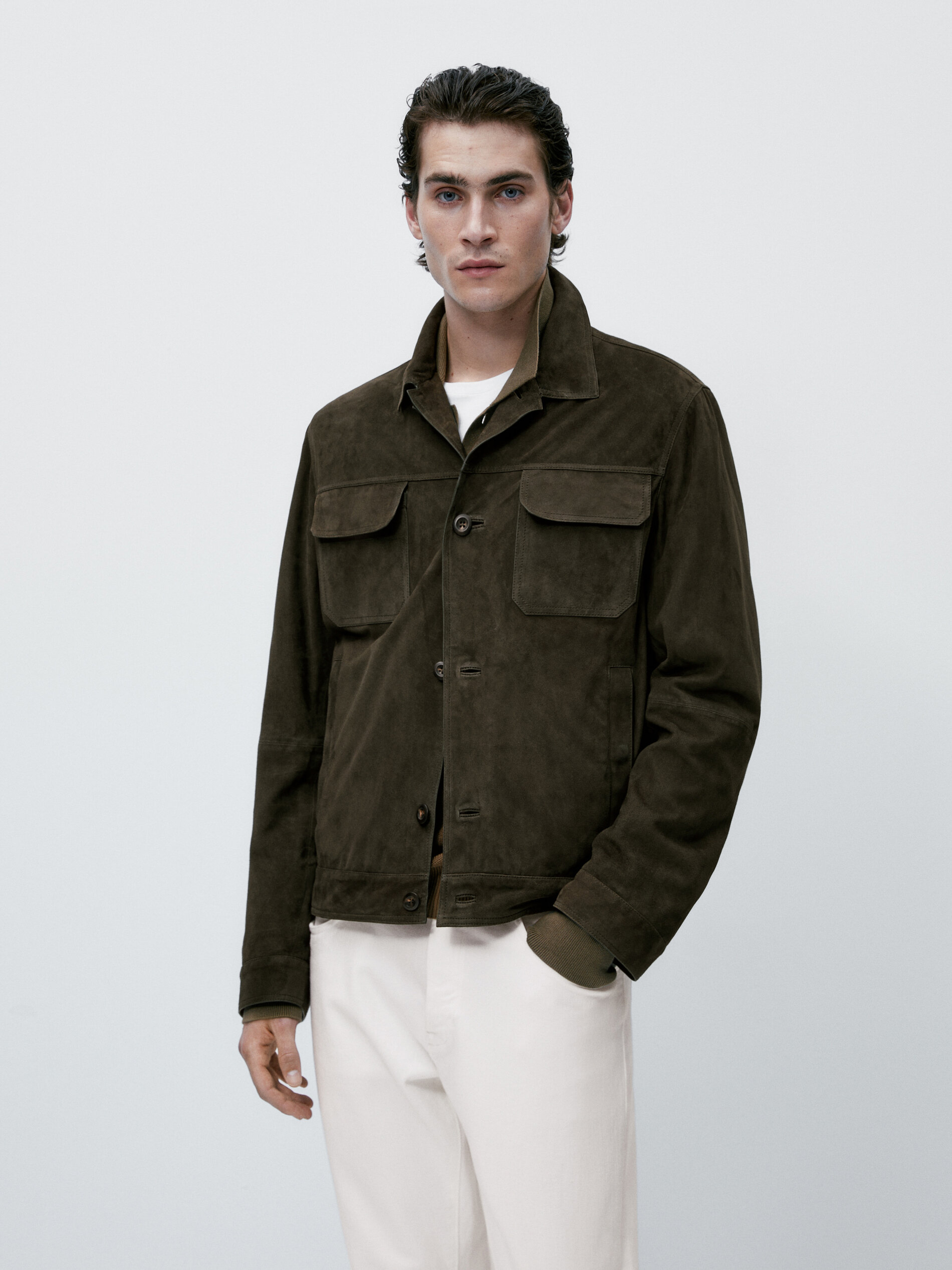 Chaqueta ante bolsillos - KAKI OSCURO