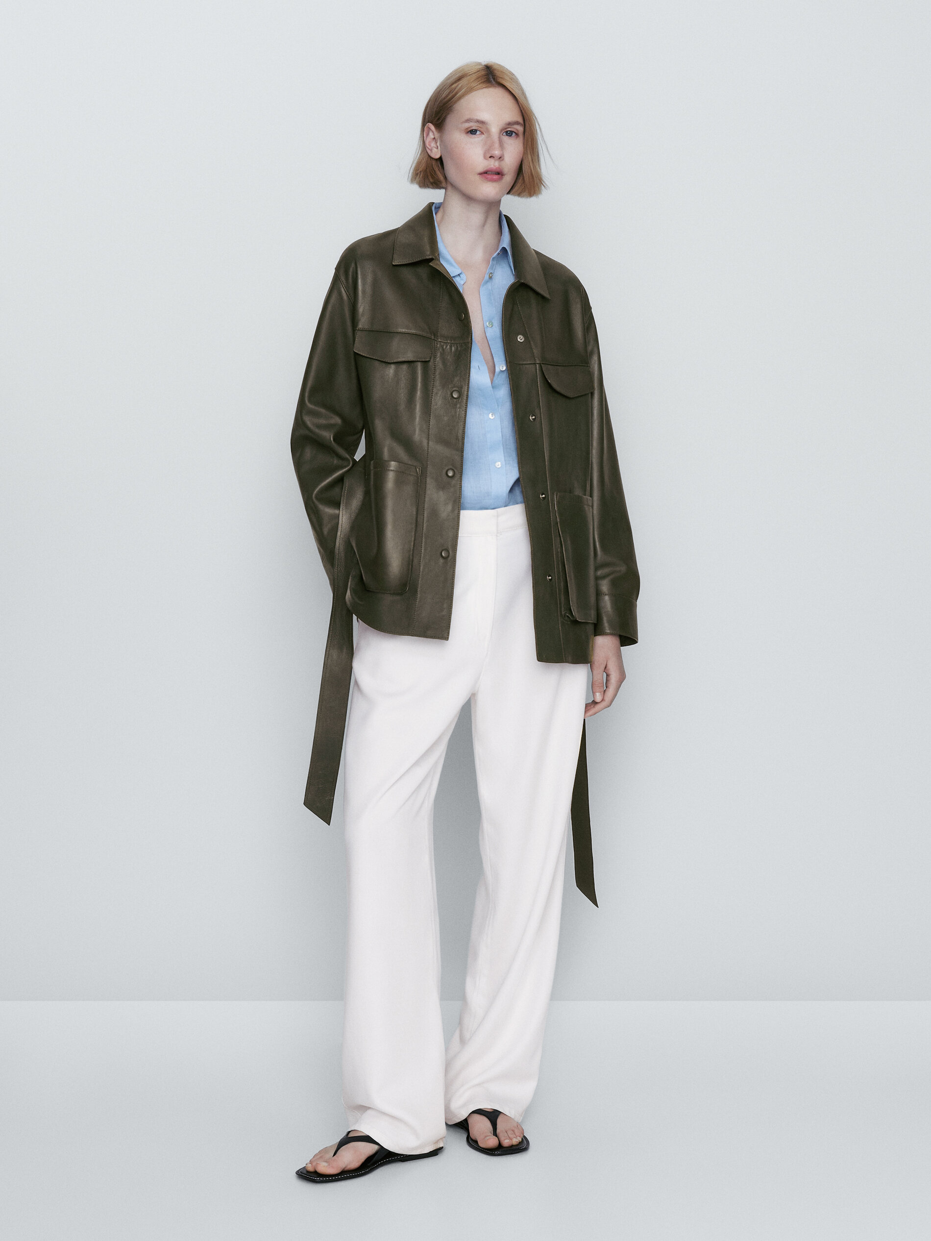 Chaqueta piel napa bolsillos - VERDE