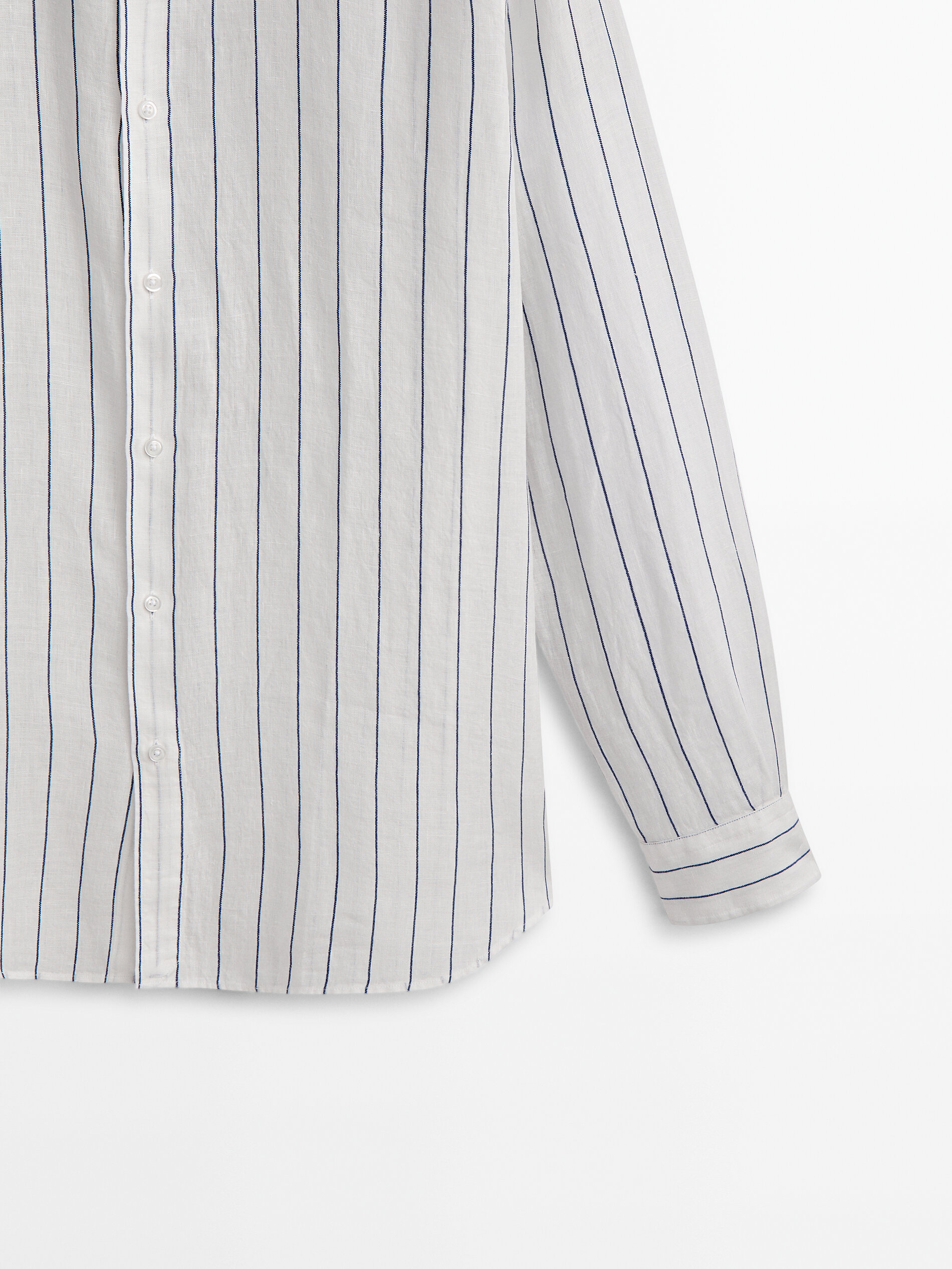 Camisa rayas mezcla lino algodón regular fit - AZUL OSCURO