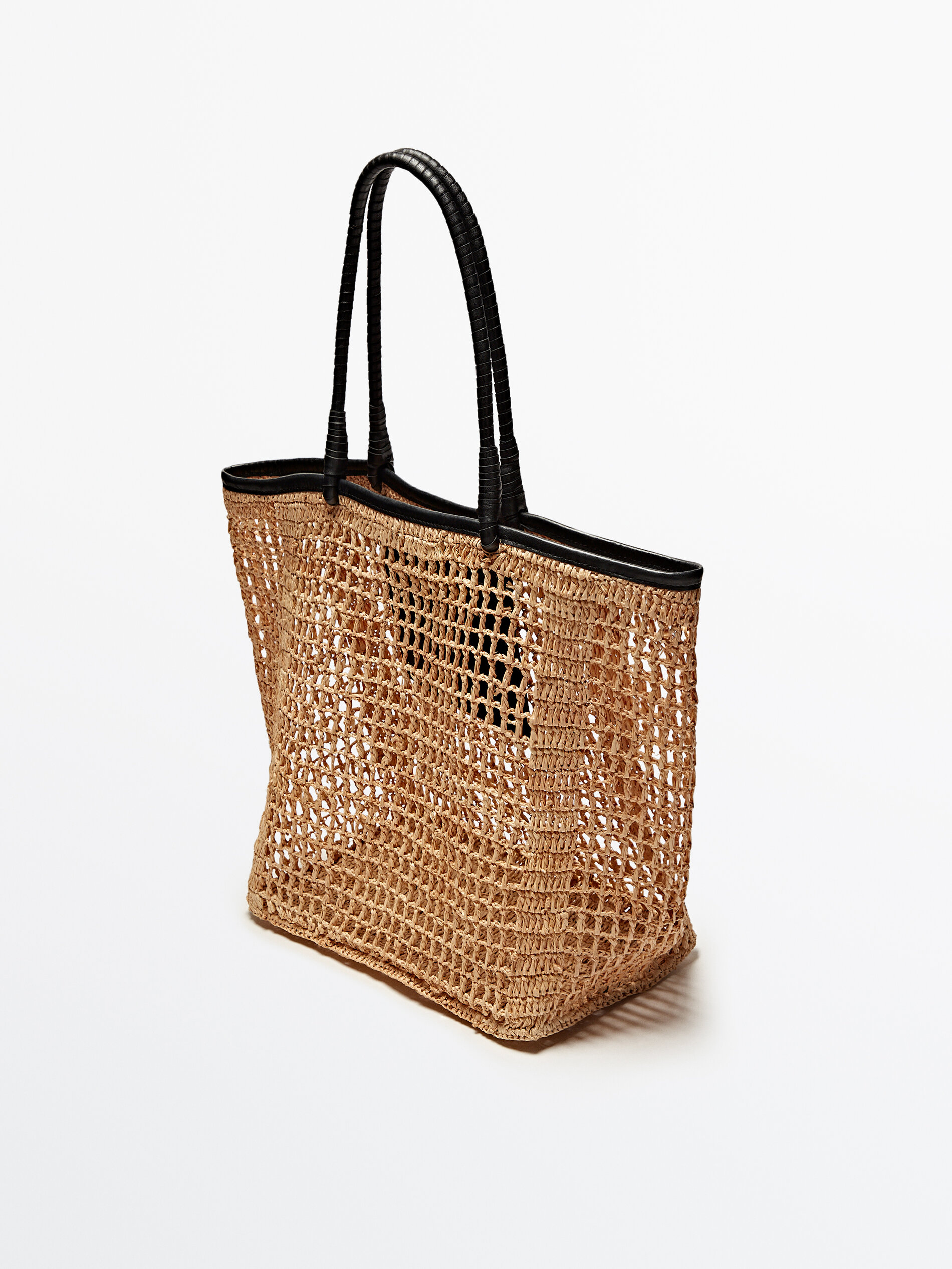 Bolso shopper rafia calado - BEIGE