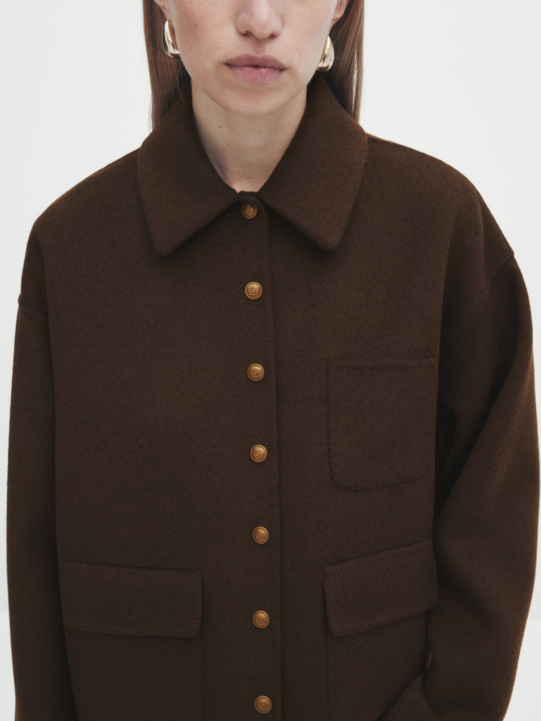 Abrigo corto mezcla lana botones dorados - VERDE OSCURO