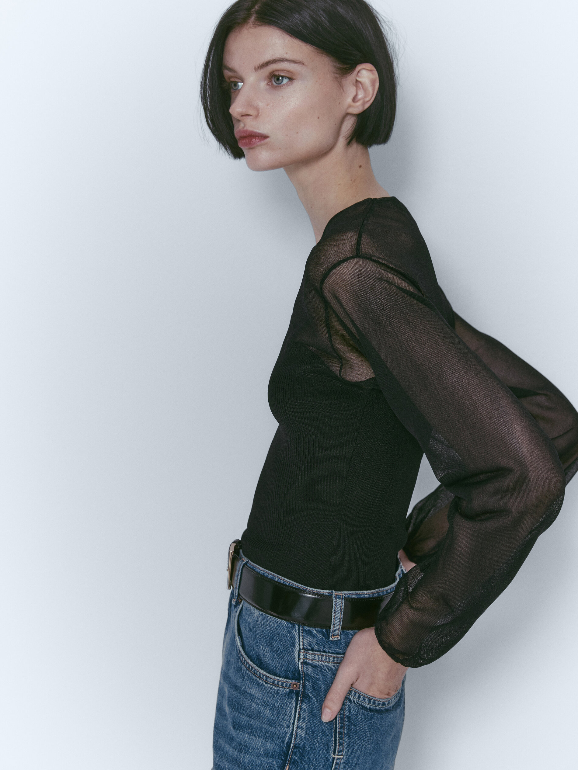 Jersey punto tejido combinado - NEGRO