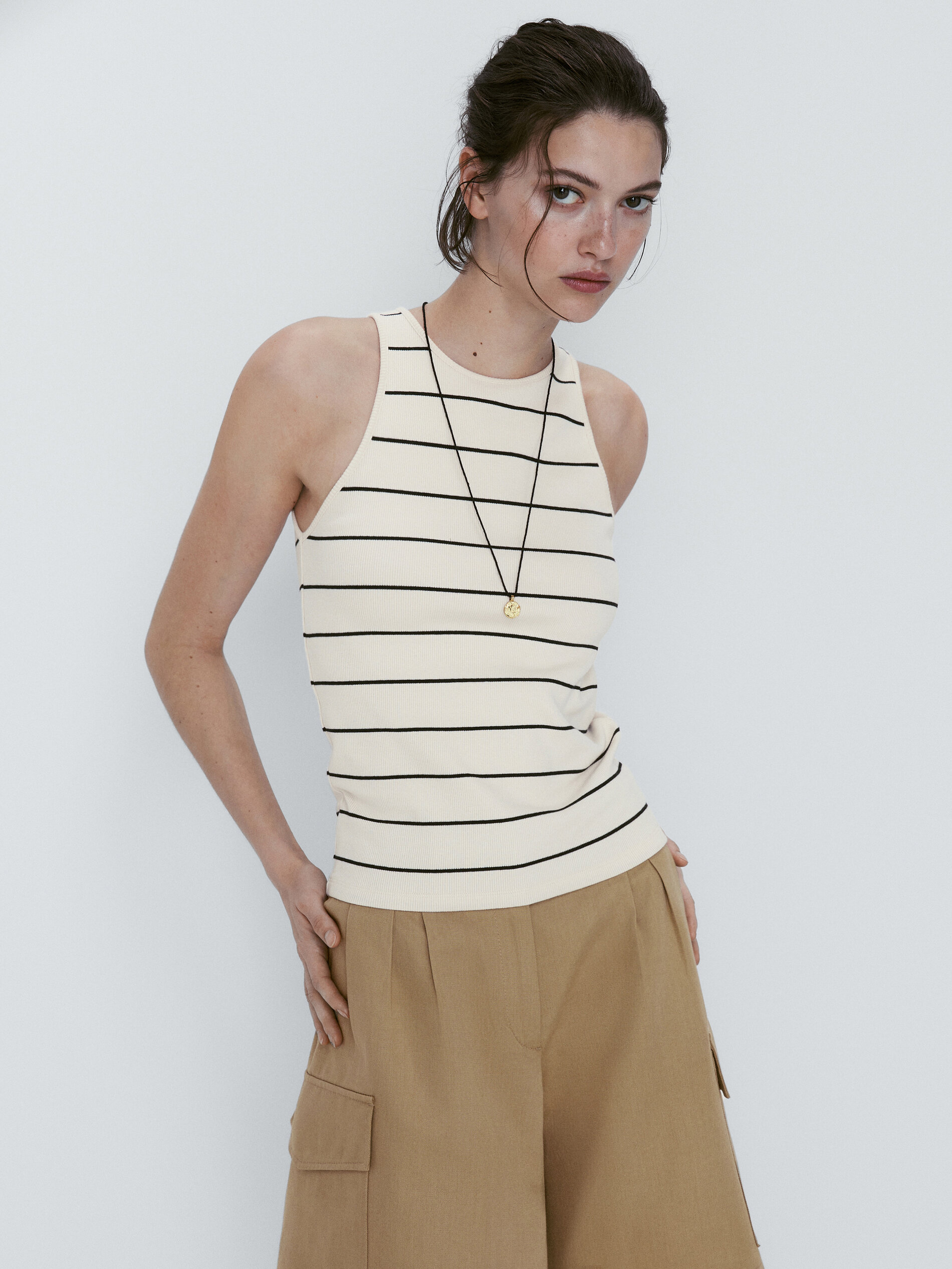 Bermuda cargo mezcla algodón lino - CAMEL