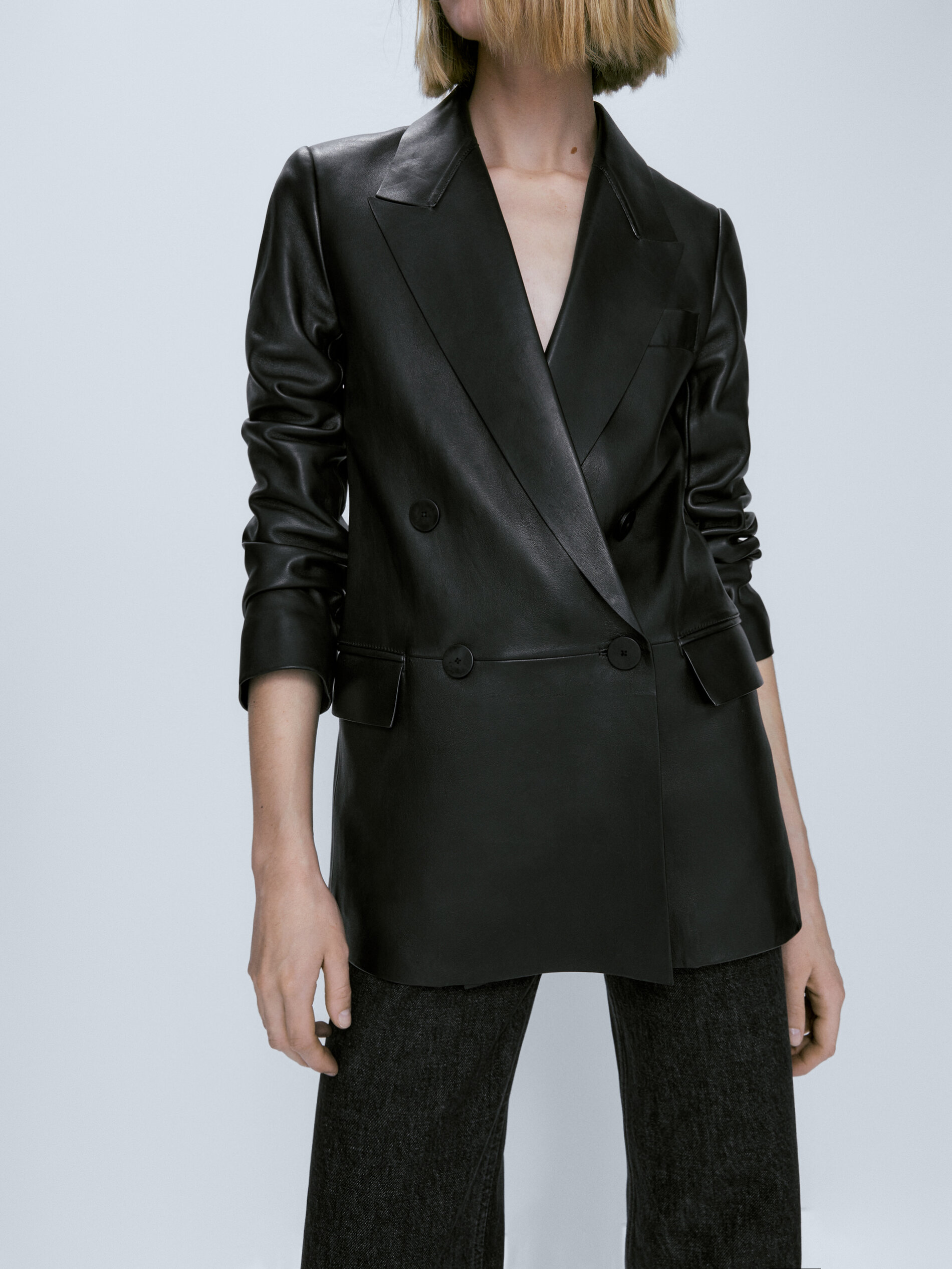 Blazer cruzada piel napa - NEGRO