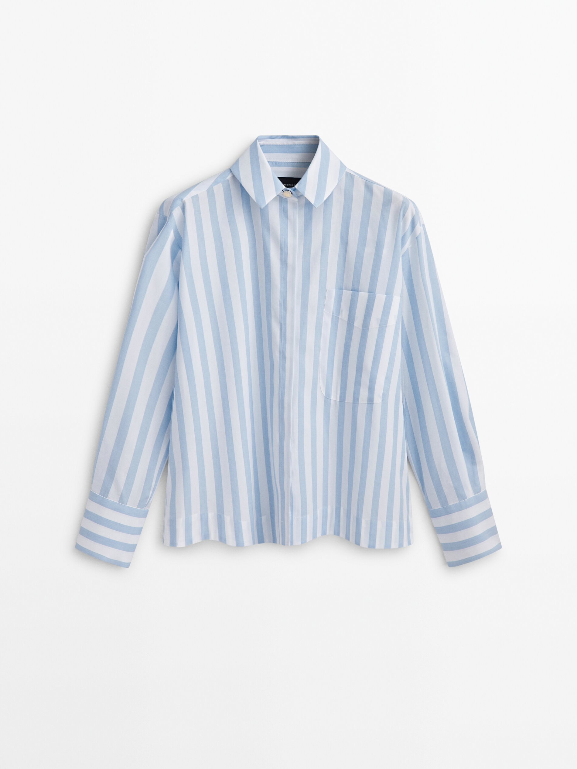 Camisa rayas popelín bolsillo -Studio - CELESTE