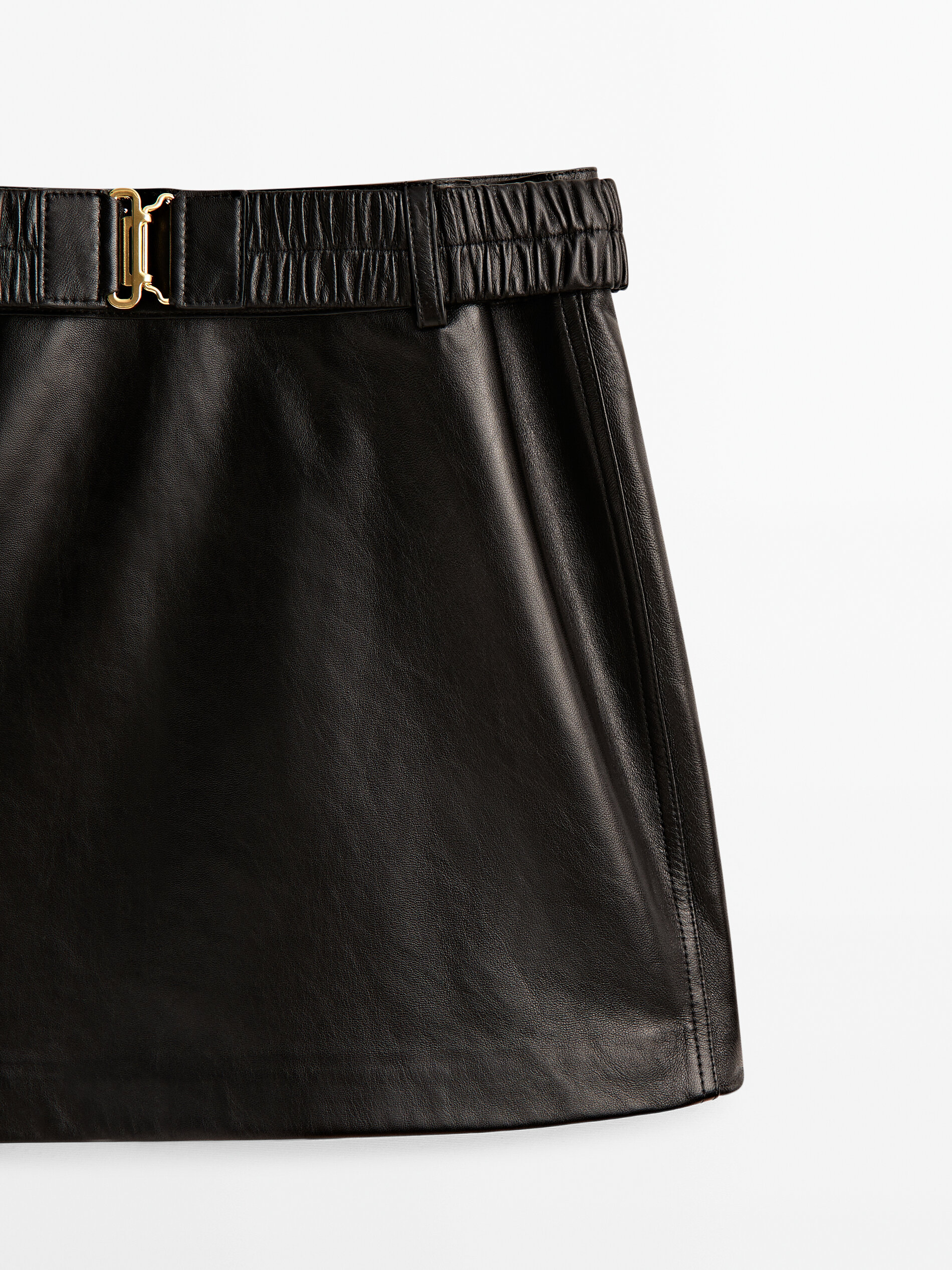 Mini falda piel napa cinturón elástico - NEGRO