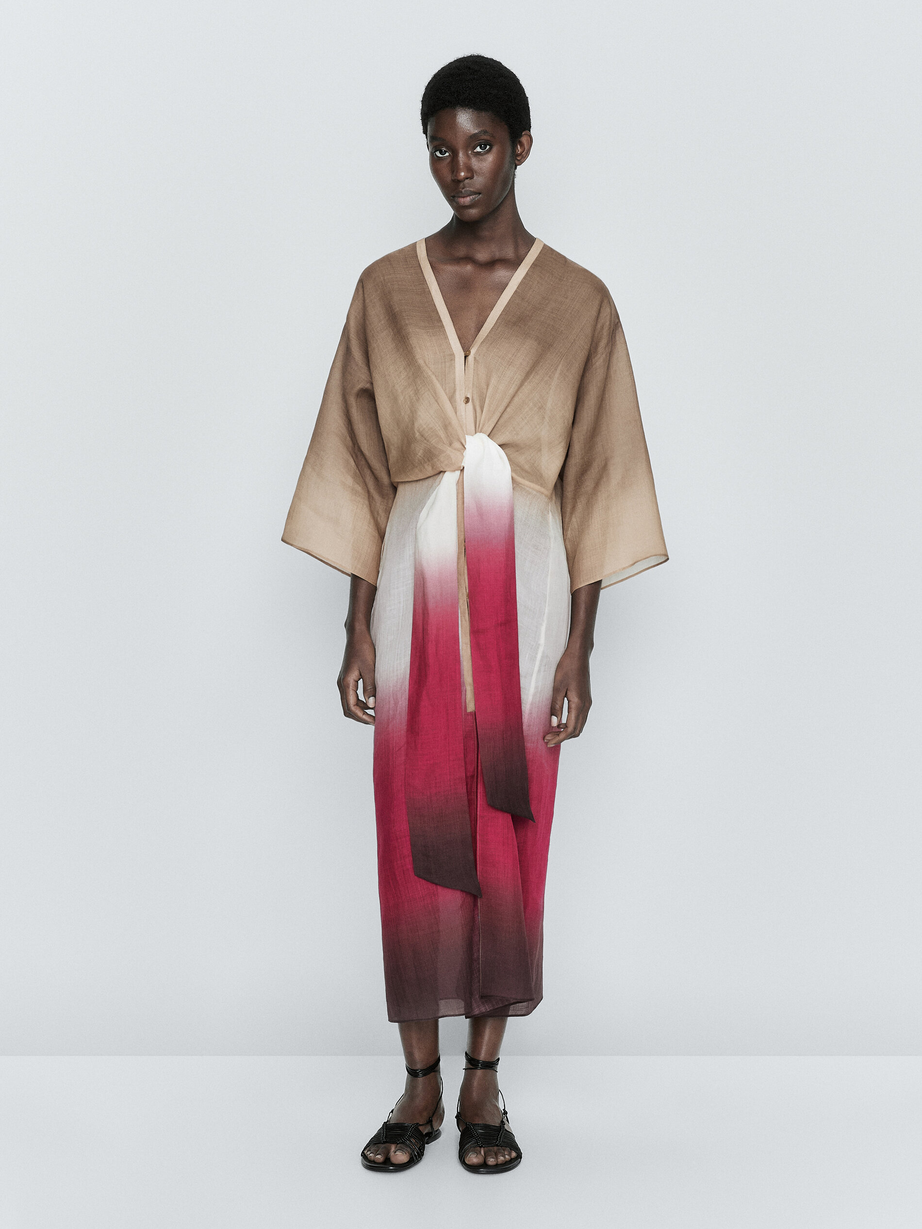 Vestido túnica nudo ramio tie dye - FUCSIA