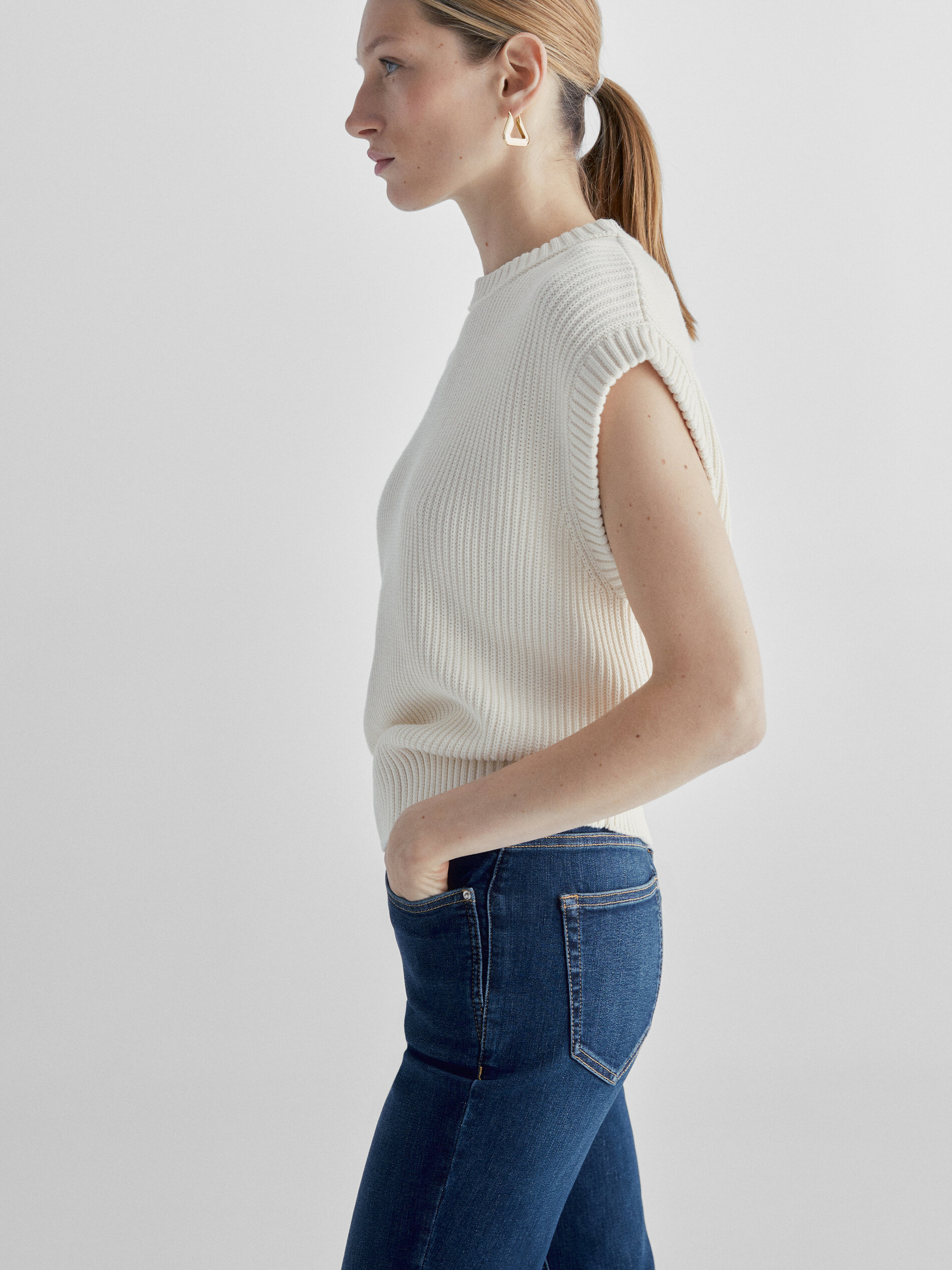 Pantalón vaquero tiro alto skinny flare - AZUL MEDIO