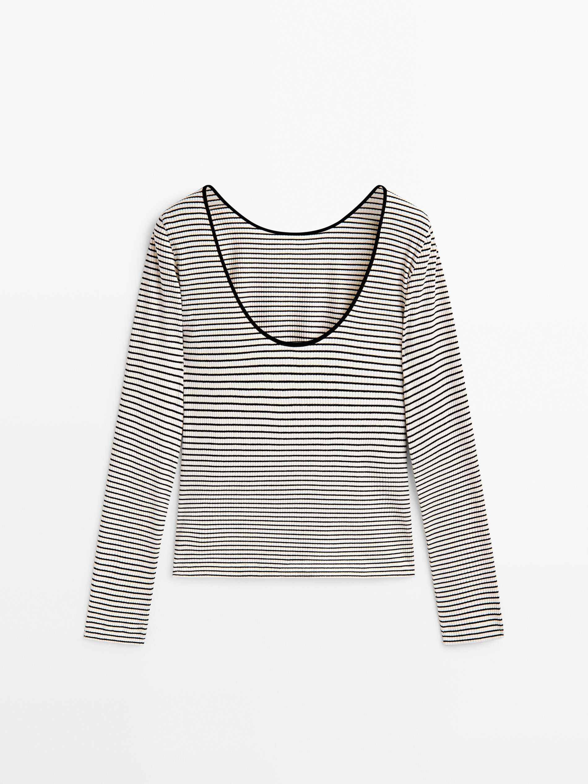 Camiseta rayas canalé escote espalda - CRUDO