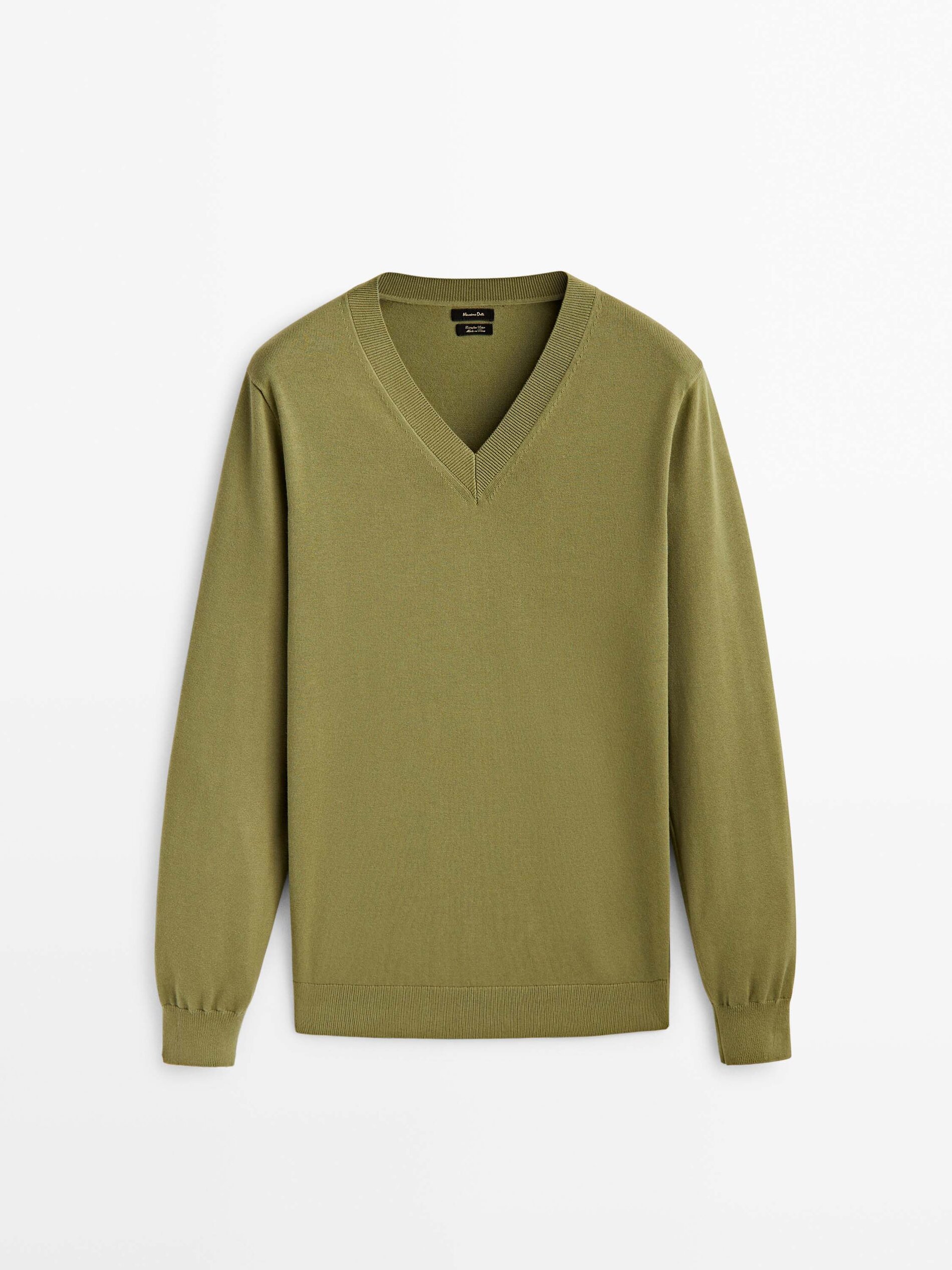 Jersey cuello pico algodón - Kaki