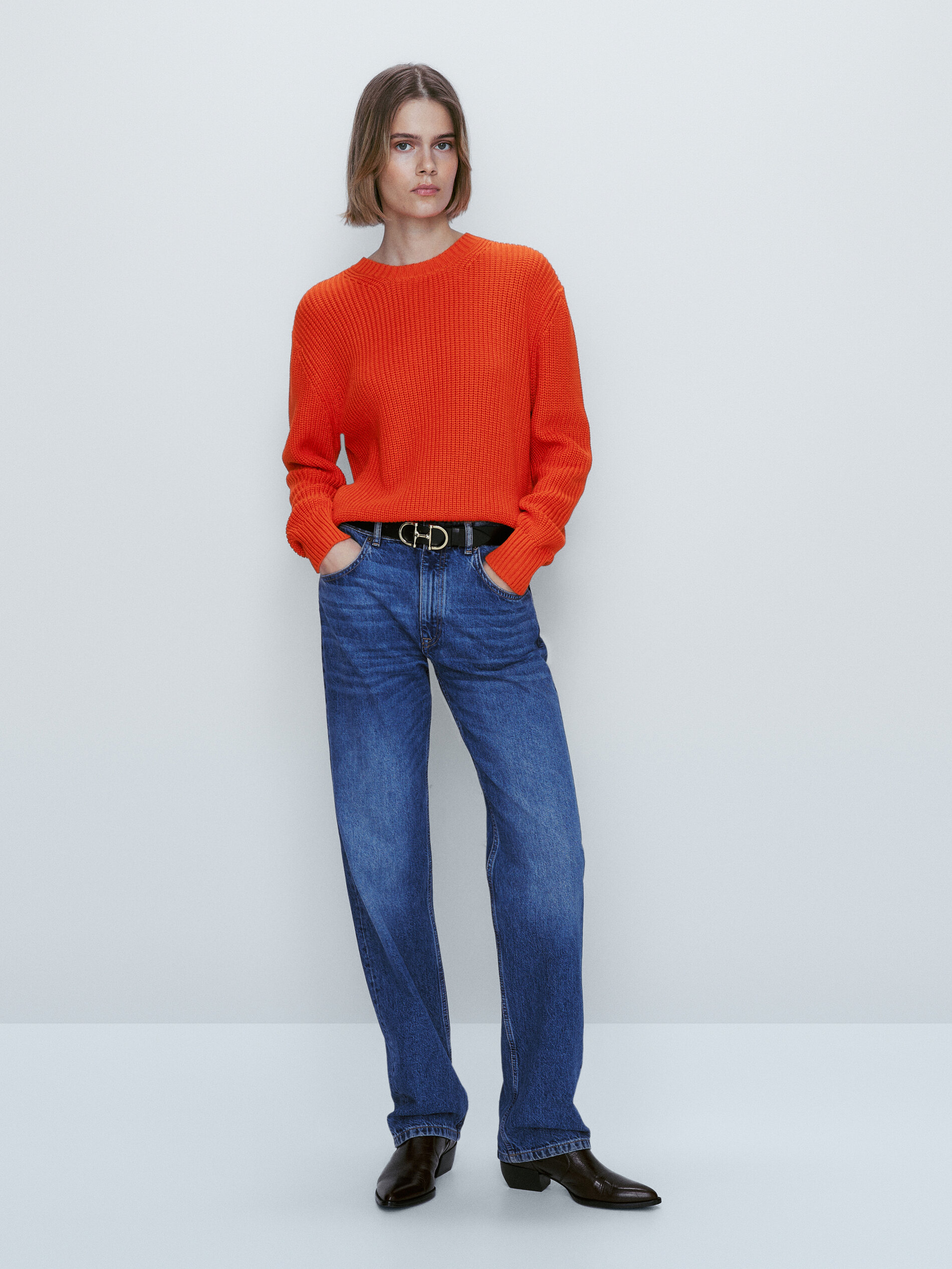 Jersey cuello redondo punto perlado - ROJO