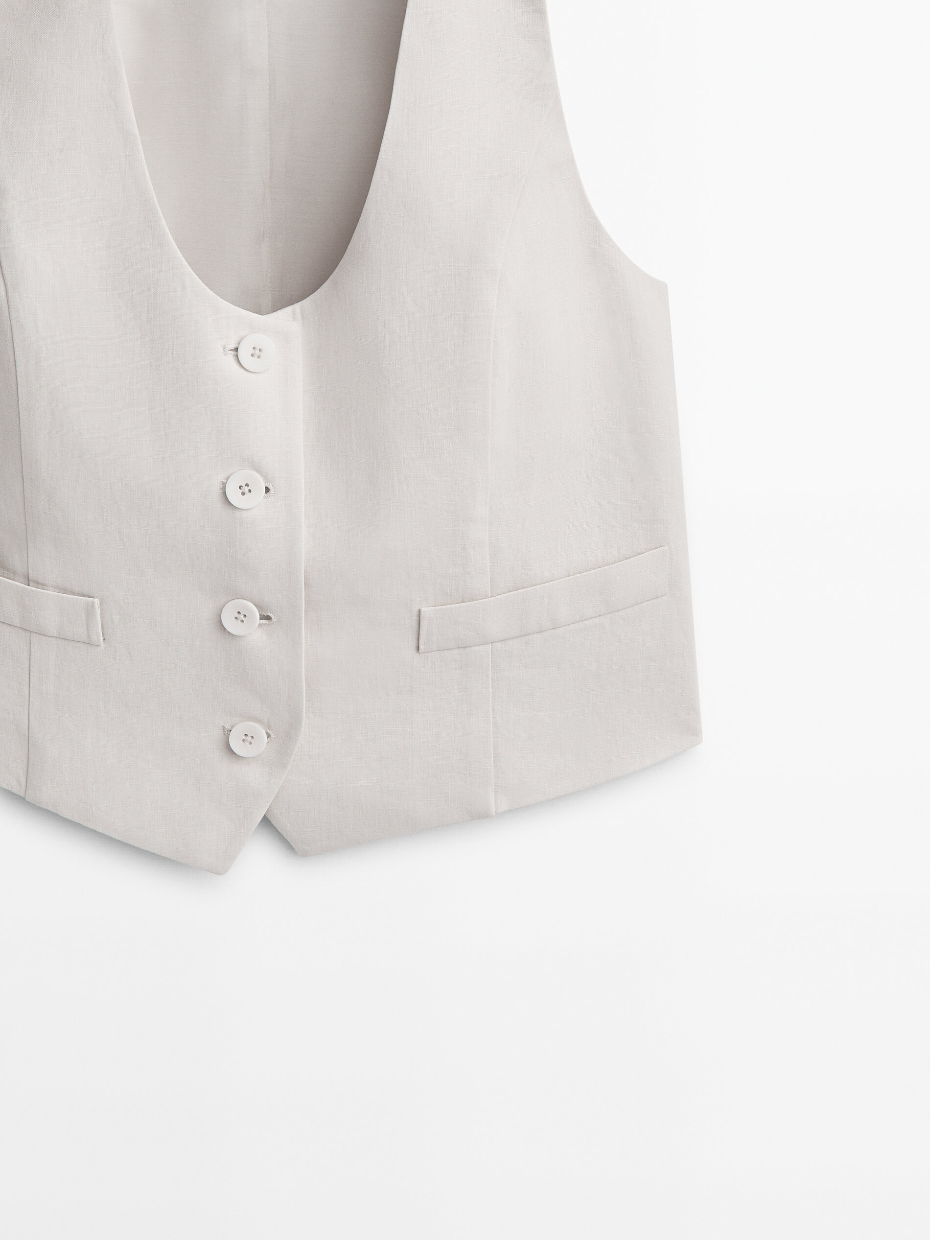 Chaleco corto 100% lino encerado - MARFIL