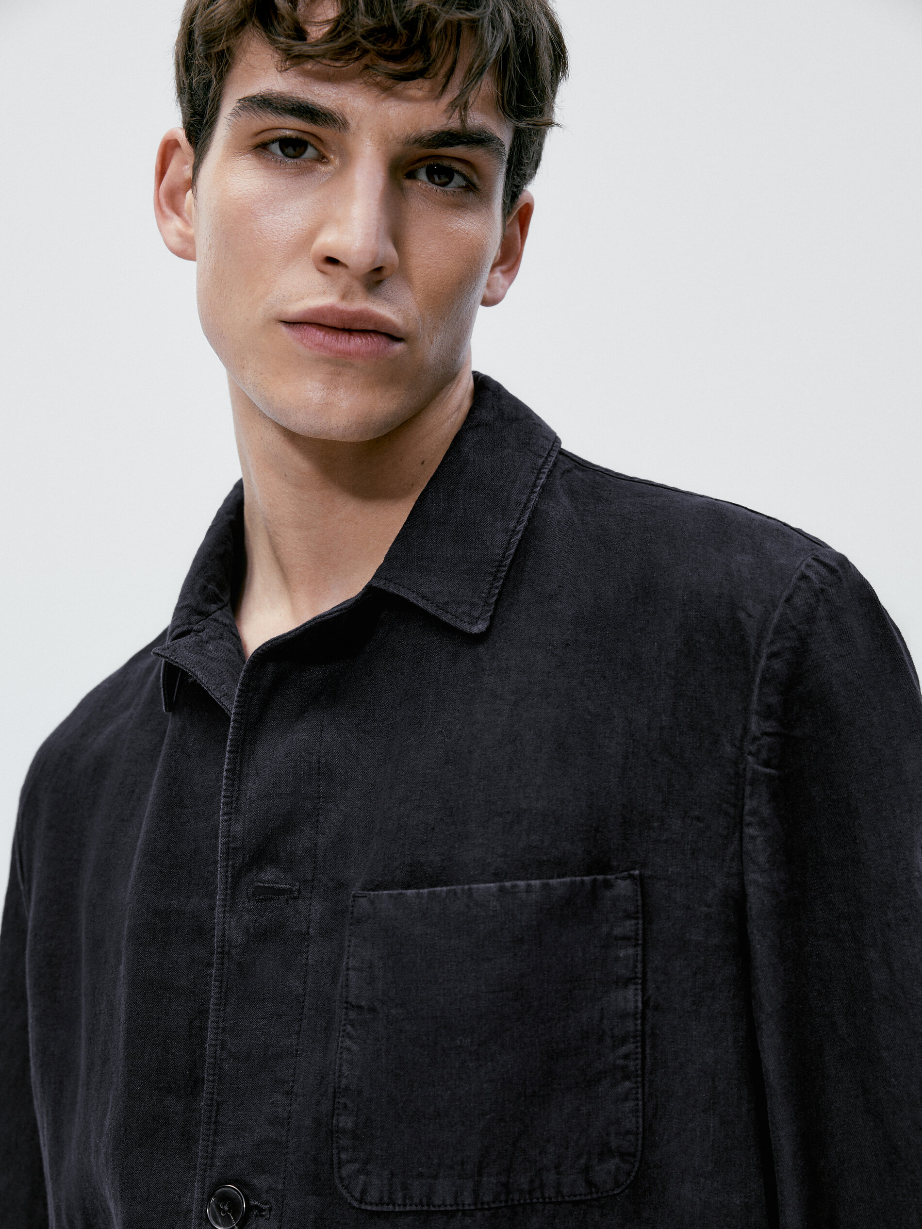 Sobrecamisa lino tintada conjunto - AZUL MARINO