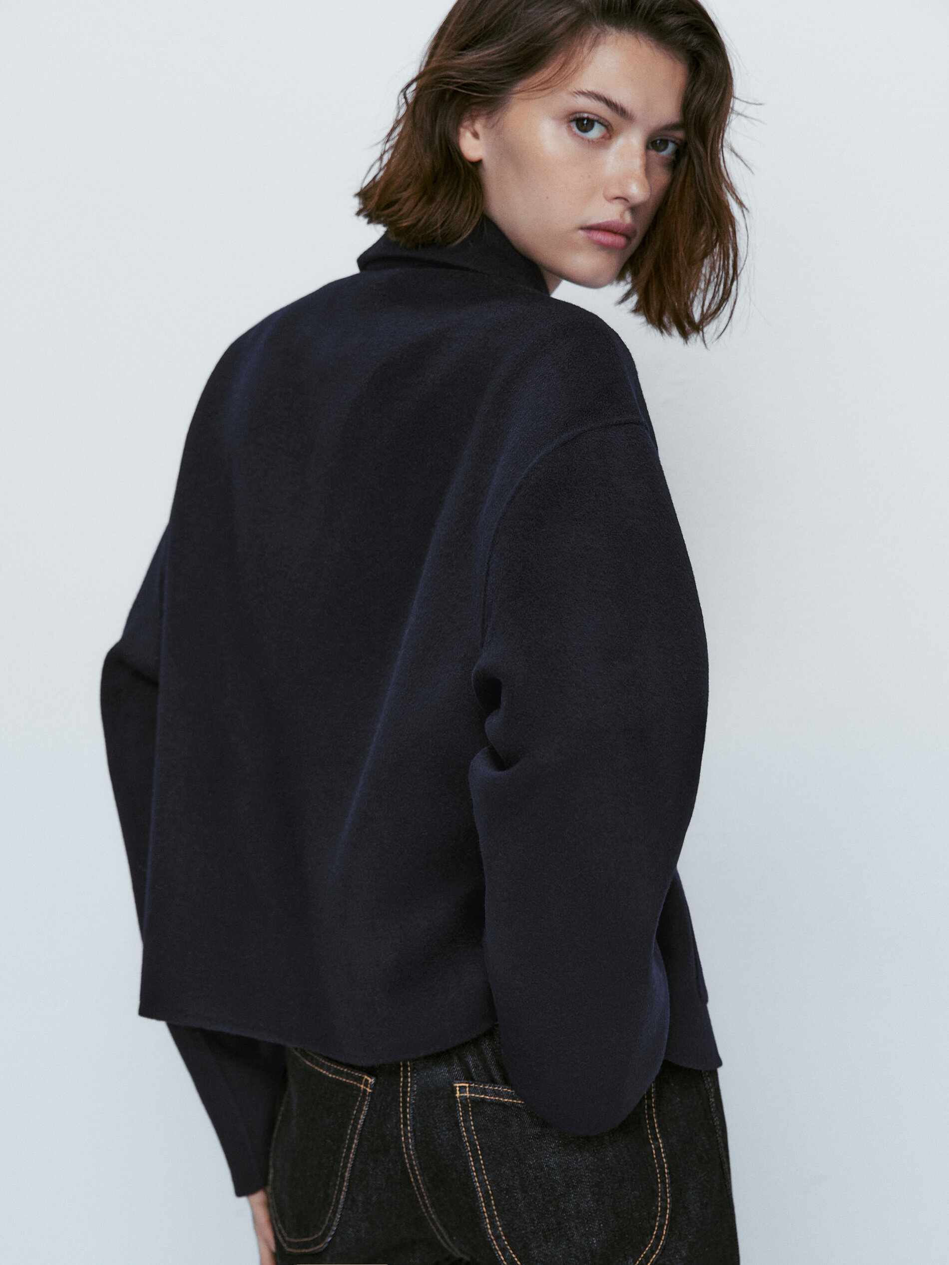 Abrigo corto mezcla lana botones dorados - AZUL MARINO