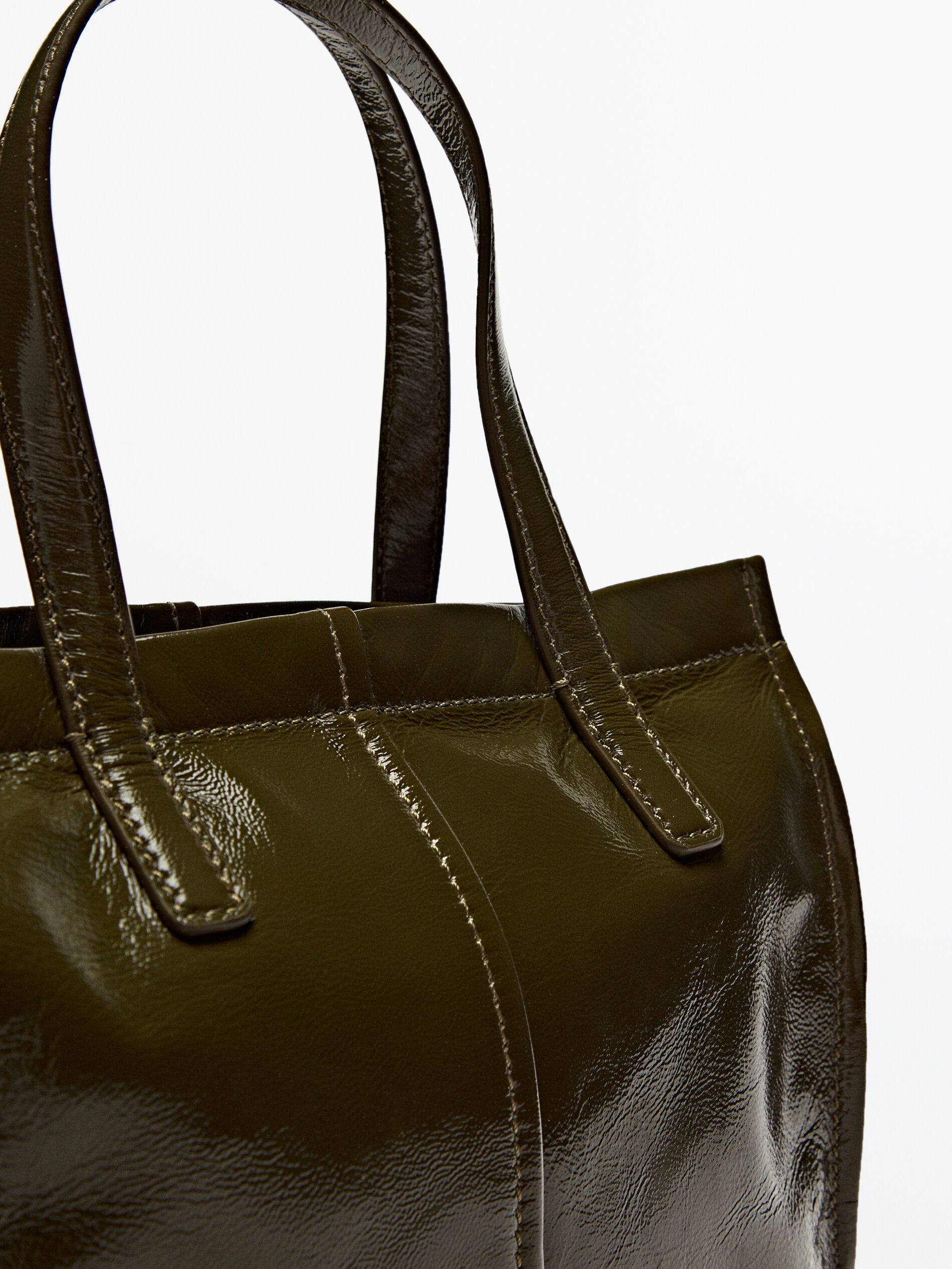 Bolso mini tote piel acabado craquelado - KAKI