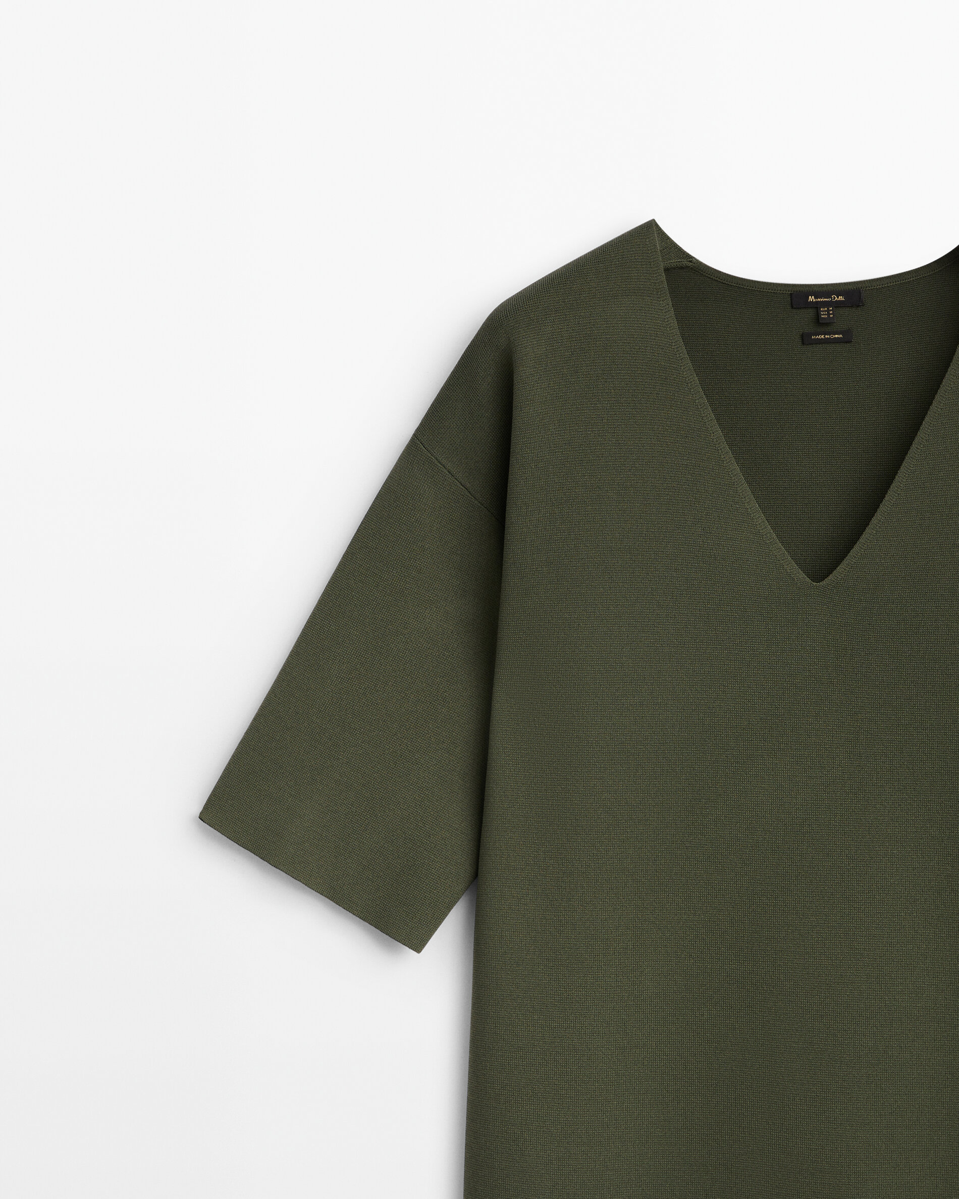 Vestido punto cuello pico - VERDE CLARO