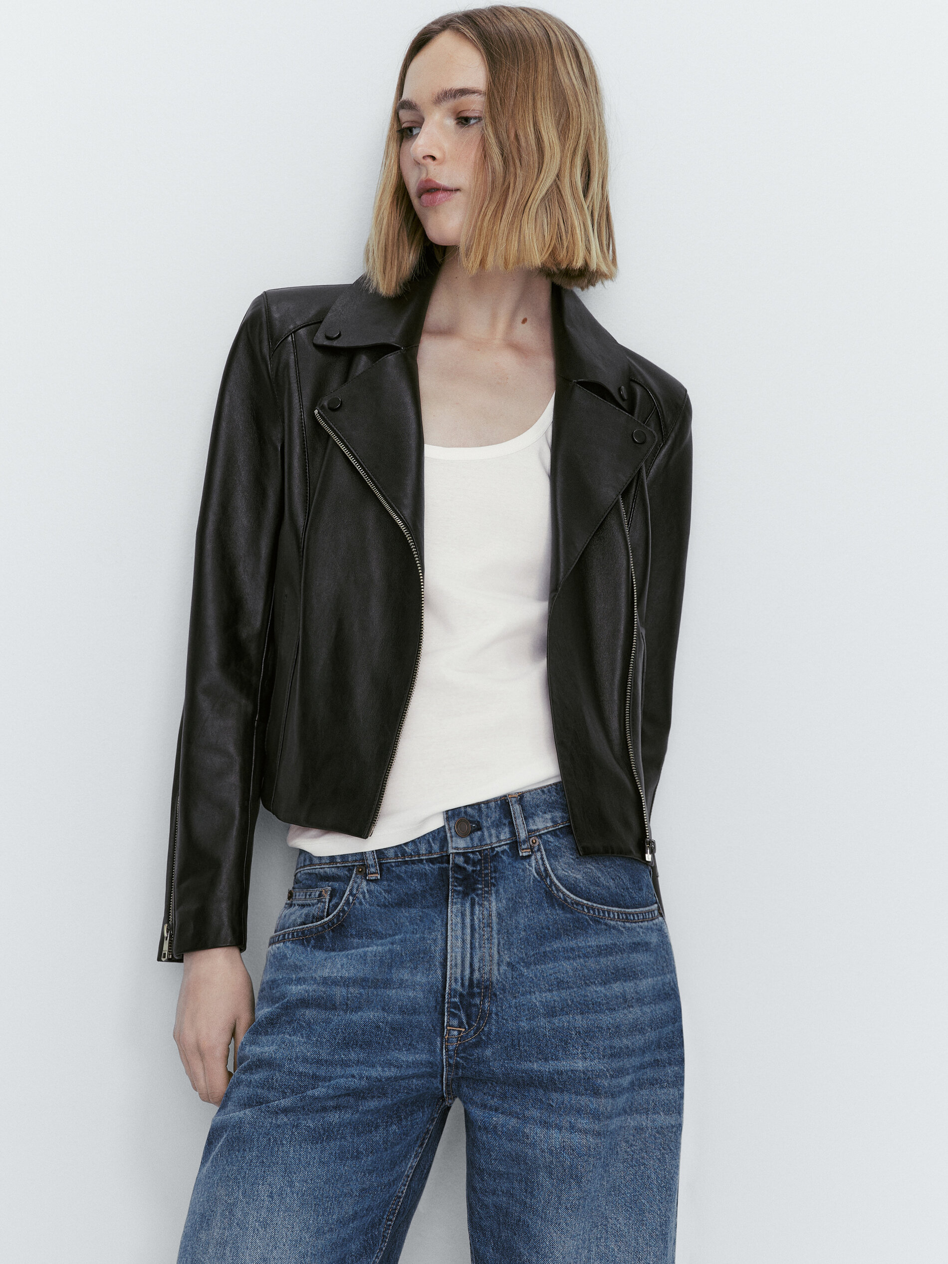 Chaqueta biker piel napa - NEGRO