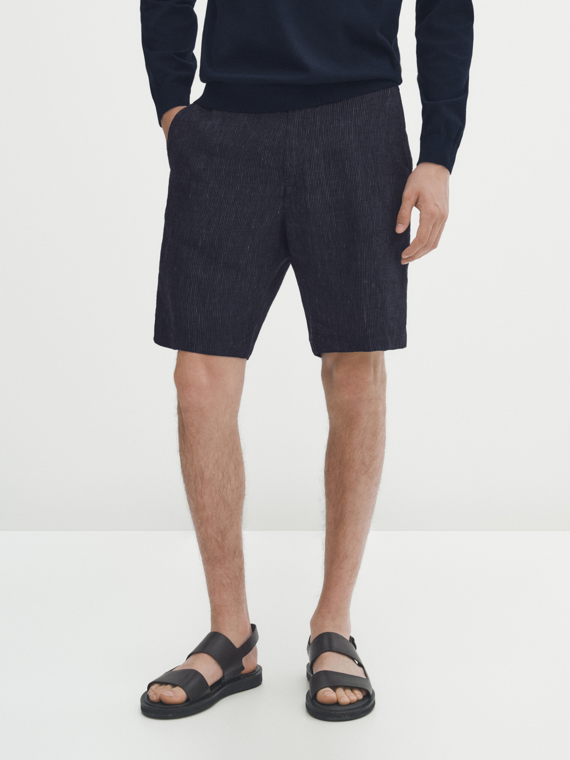 Bermuda mil rayas 100% lino - AZUL MARINO