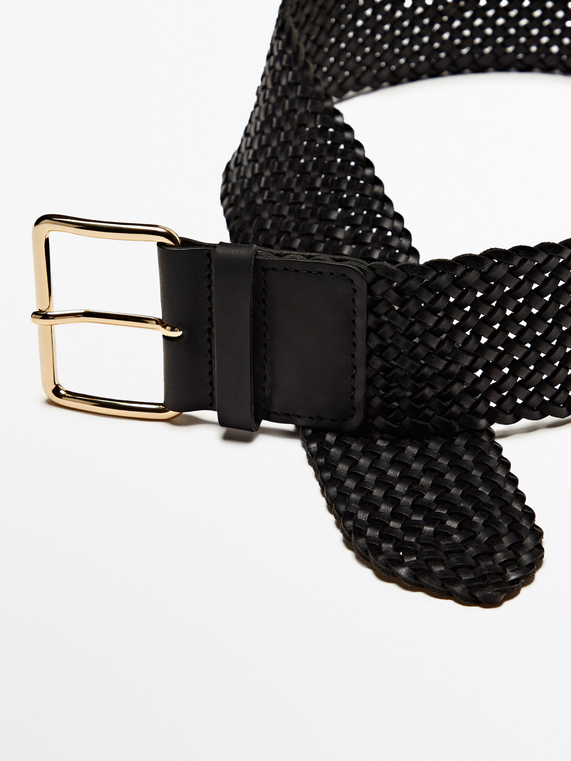Cinturón ancho piel trenzada - NEGRO