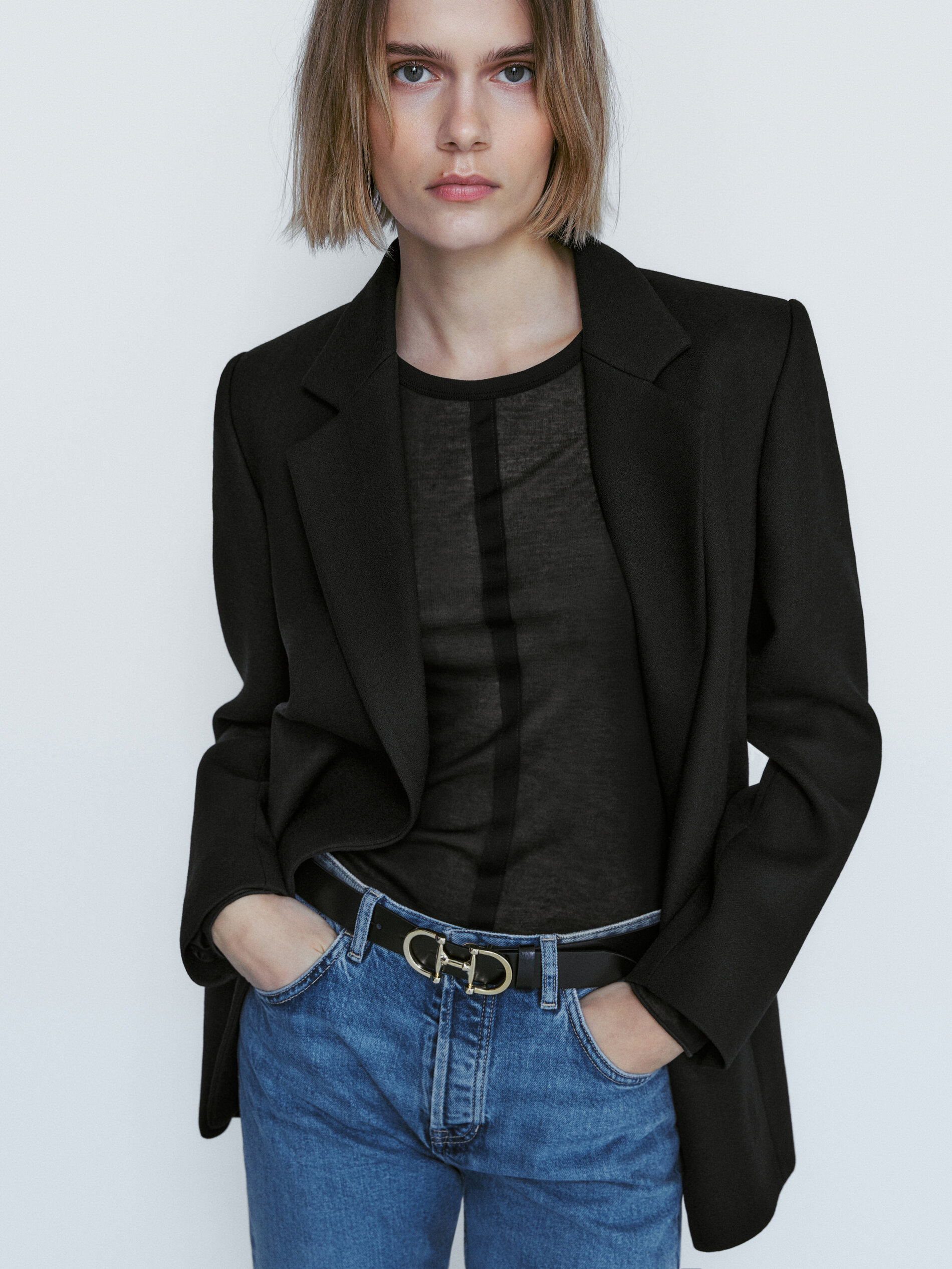 Camiseta semitransparente costura - NEGRO