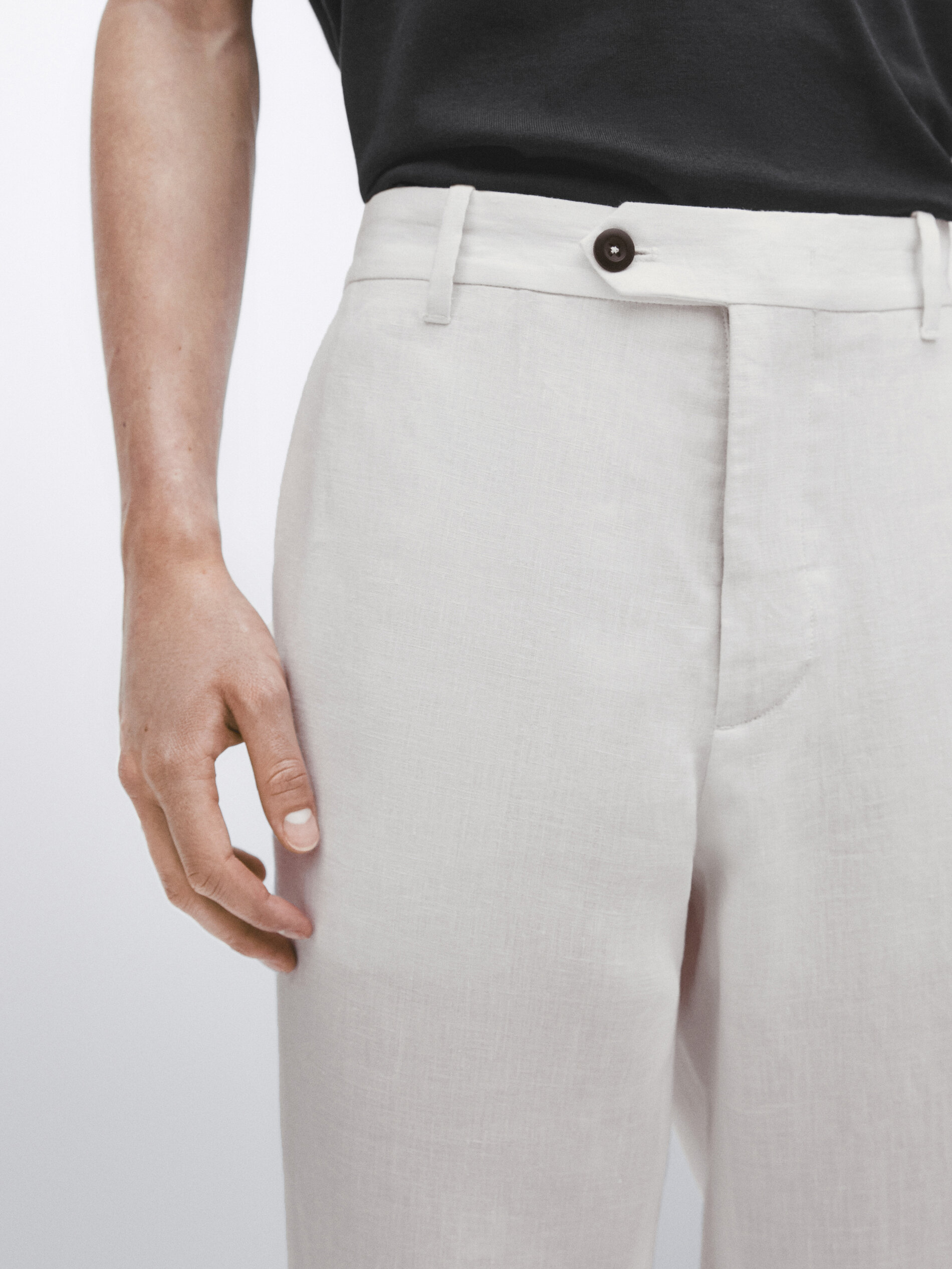 Pantalón 100% lino straight fit -Studio - BLANCO