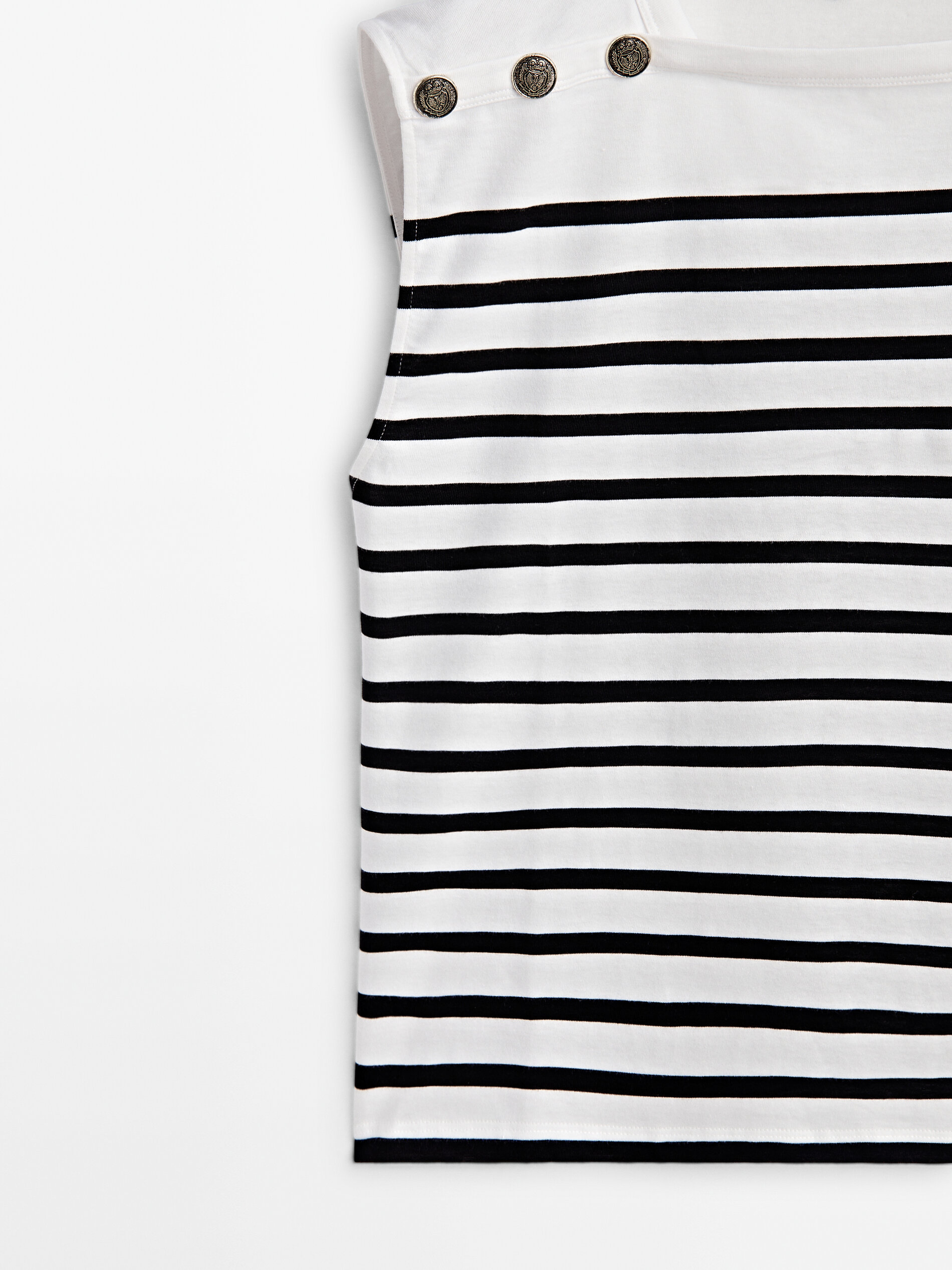 Camiseta rayas algodón botones sin mangas - CRUDO