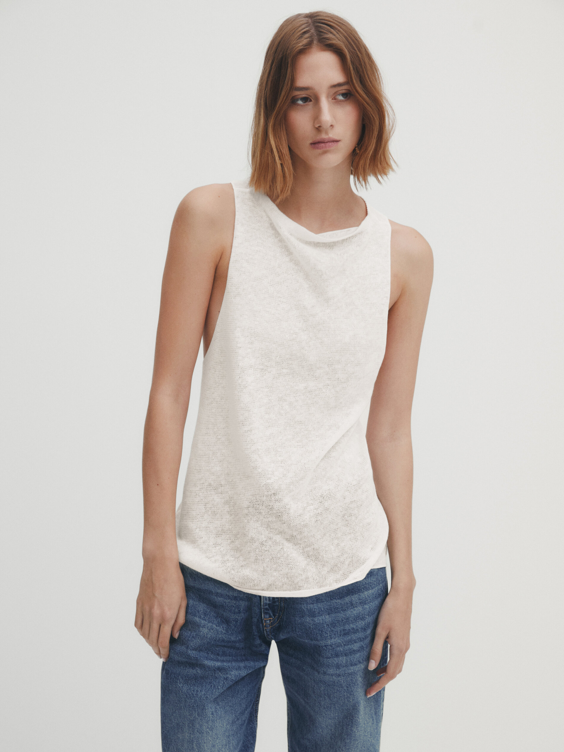 Camiseta lino espalda cruzada - CRUDO