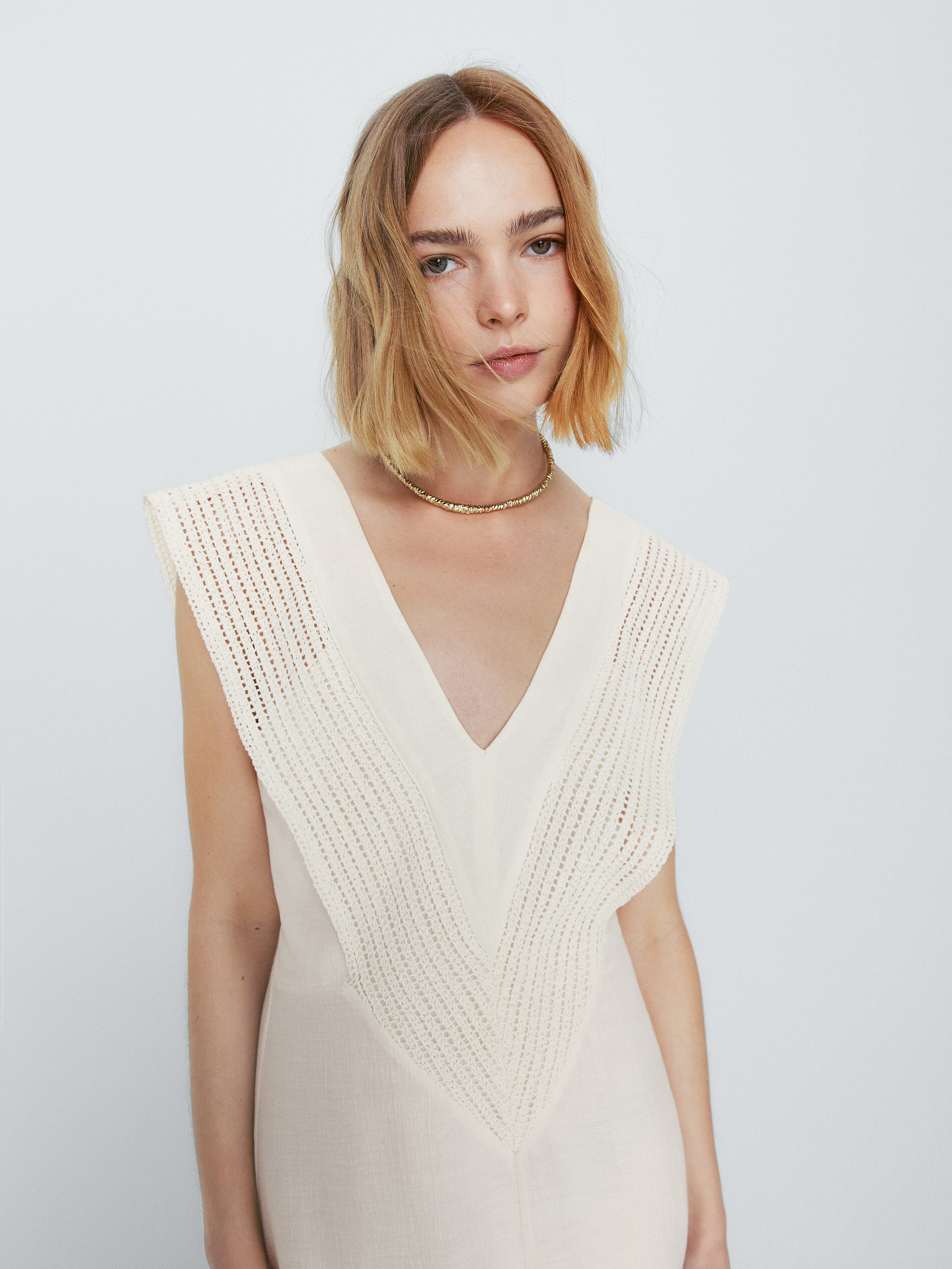 Vestido largo detalle crochet - BLANCO