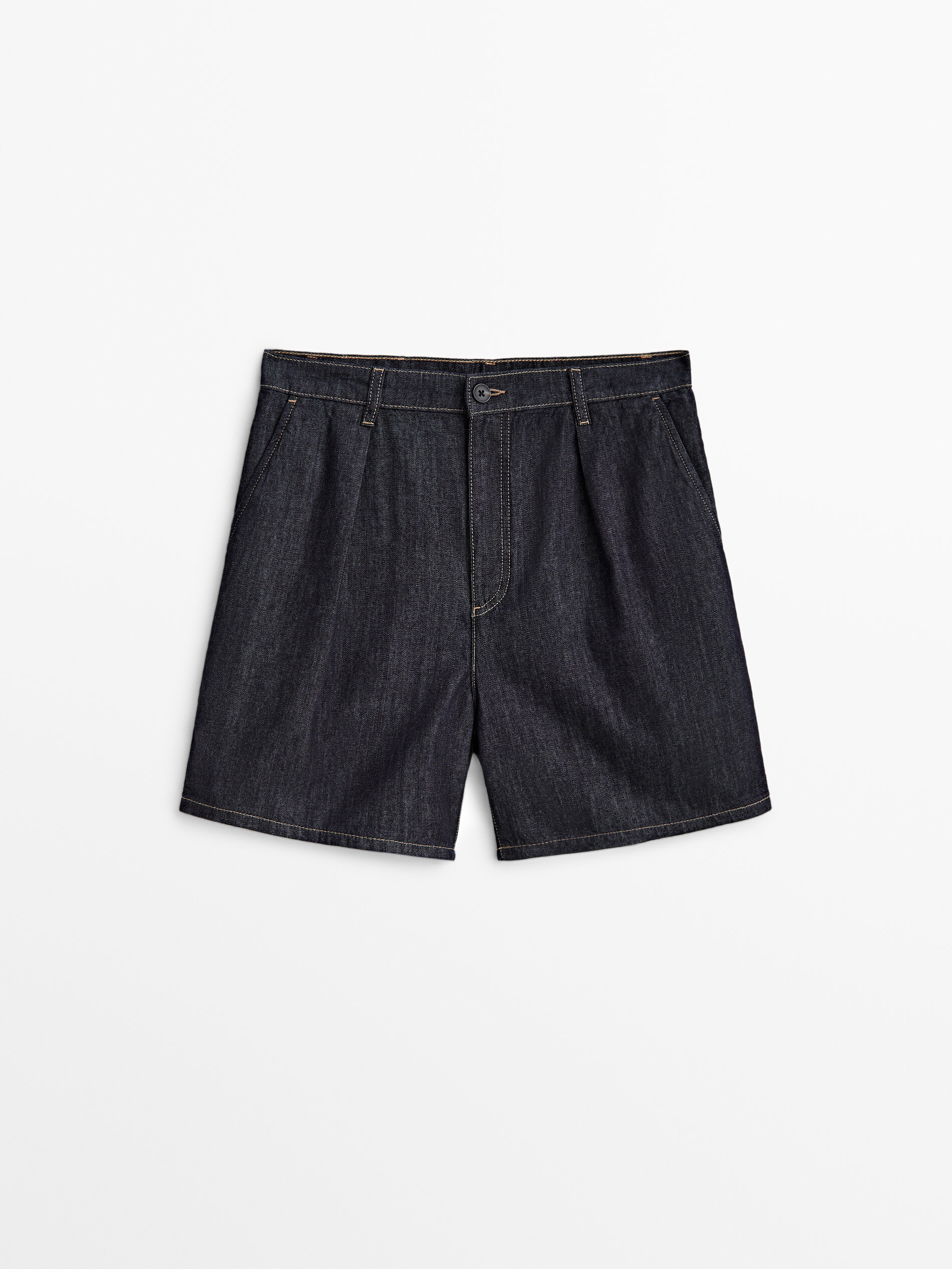 Short denim pinzas tiro alto - AZUL OSCURO
