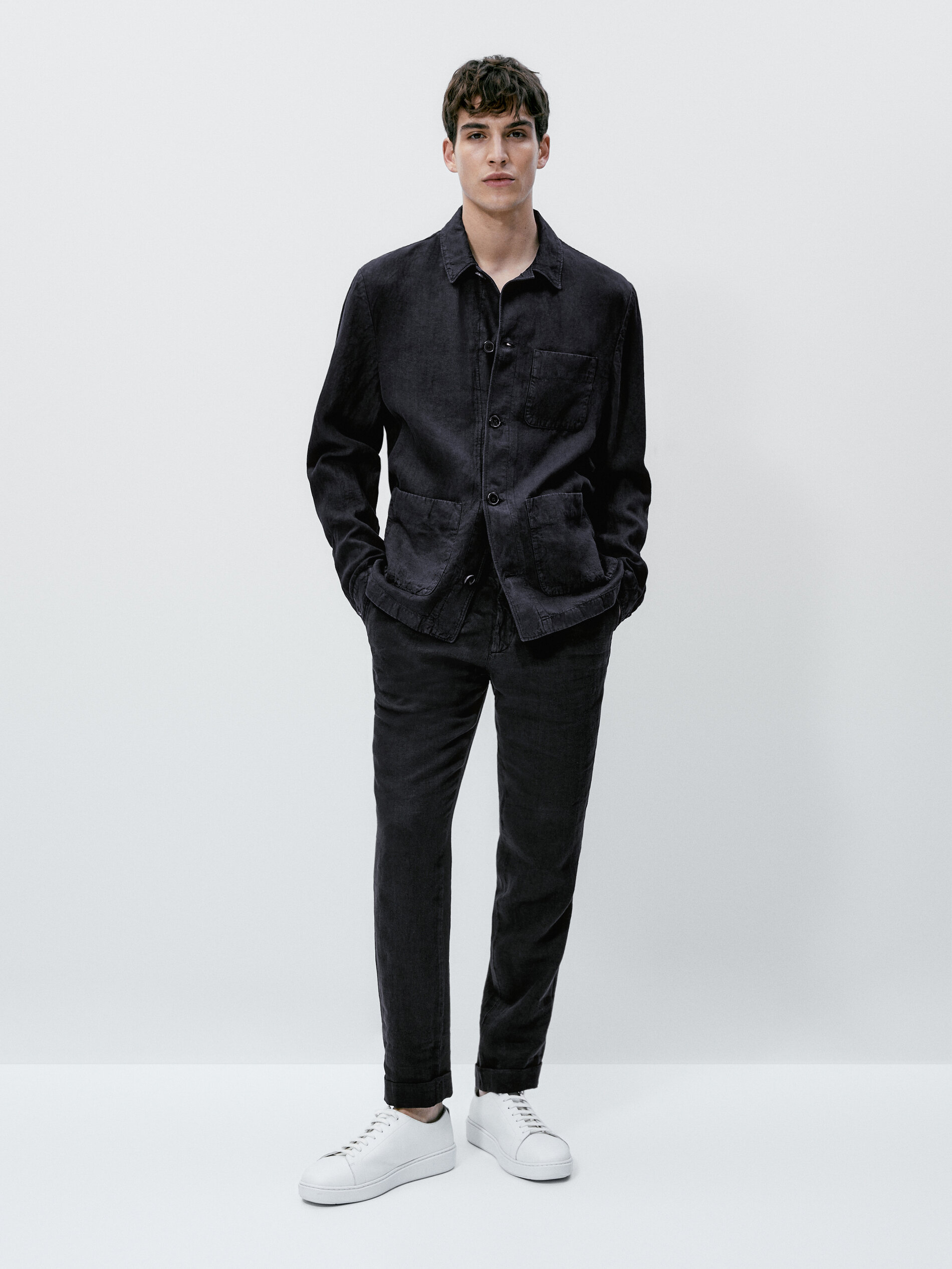 Sobrecamisa lino tintada conjunto - AZUL MARINO