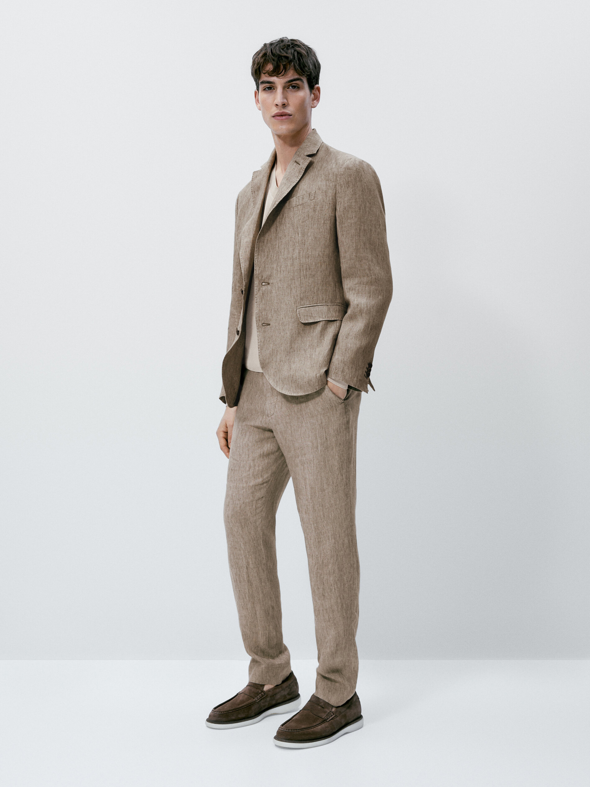 Pantalón traje lino delavé - BEIGE