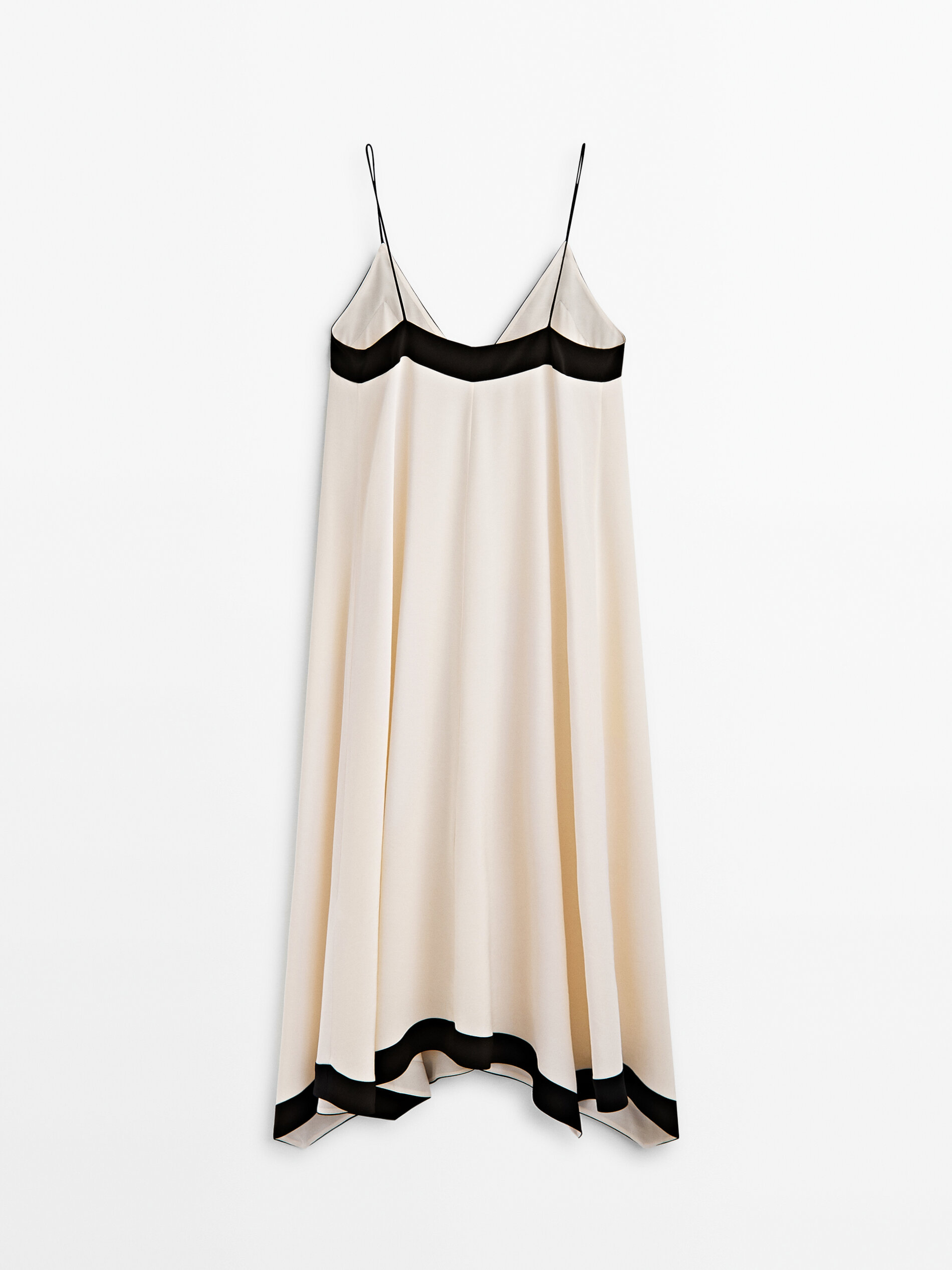 Vestido tirantes escote pico contraste - CRUDO