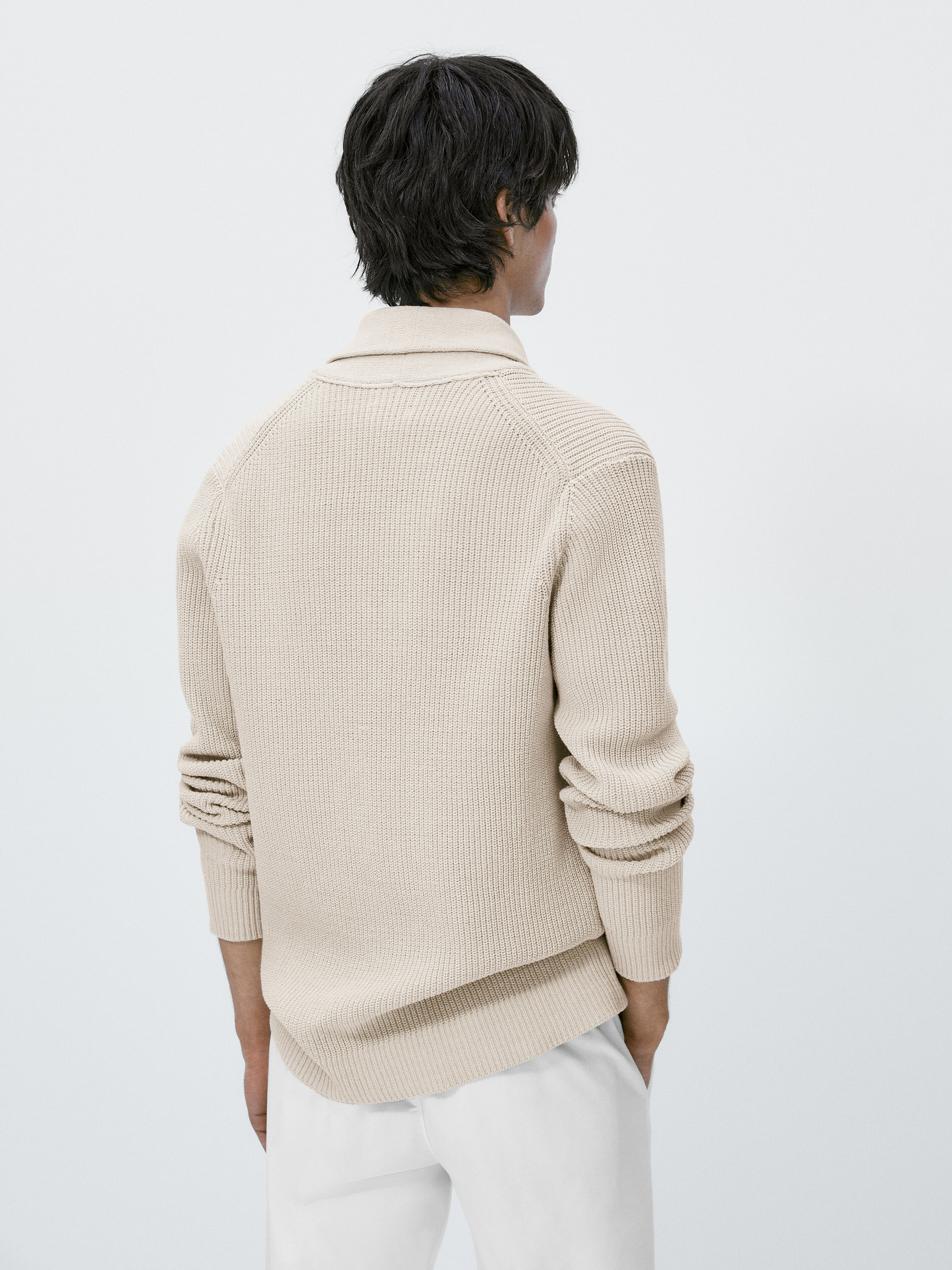 Cárdigan de punto cuello chal - Beige